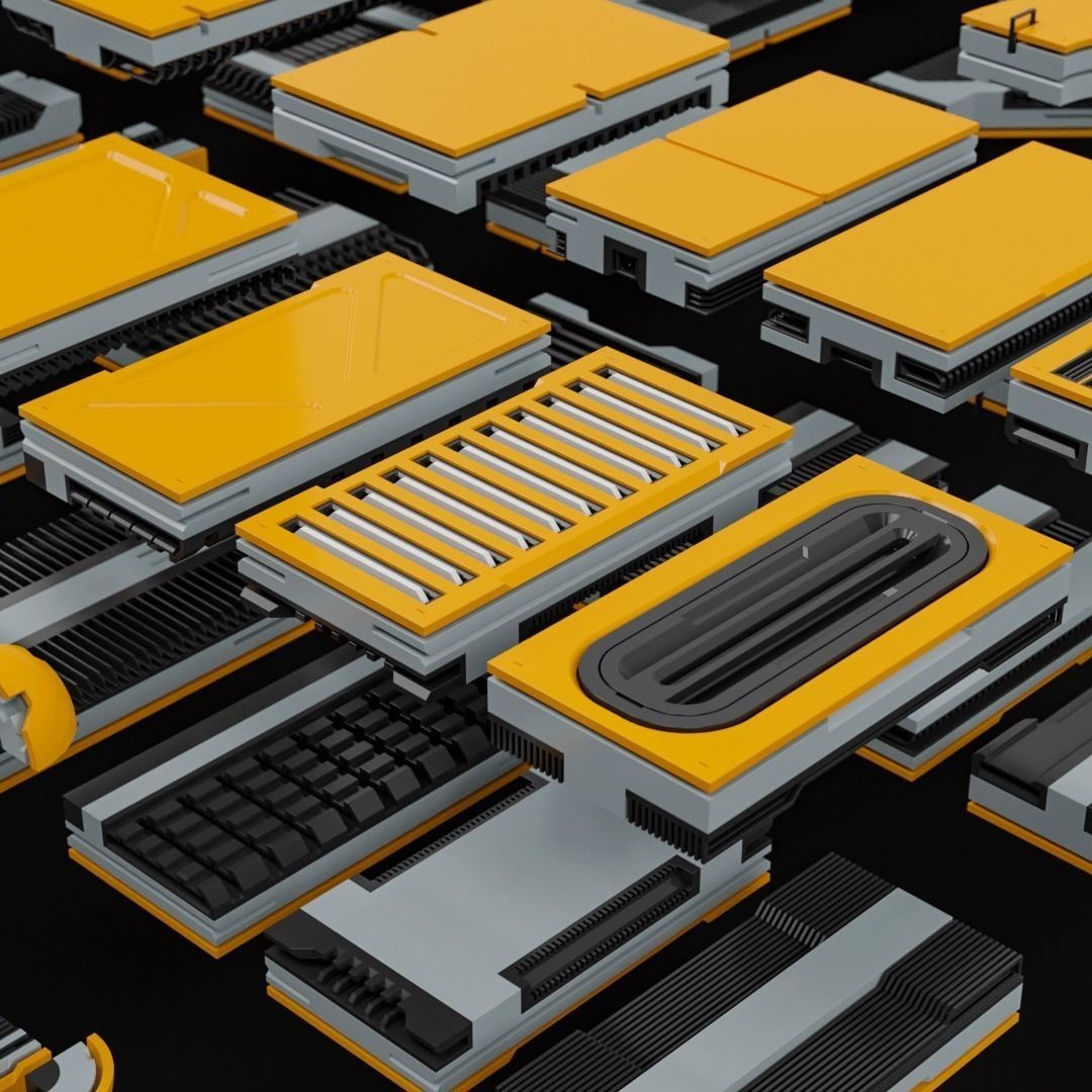 Sci-Fi Blocks 3D Model – Detailed Kit-Bash Set, FBX, Game Ready - View 29