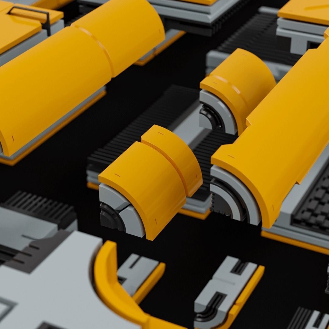 Sci-Fi Blocks 3D Model – Detailed Kit-Bash Set, FBX, Game Ready - View 30