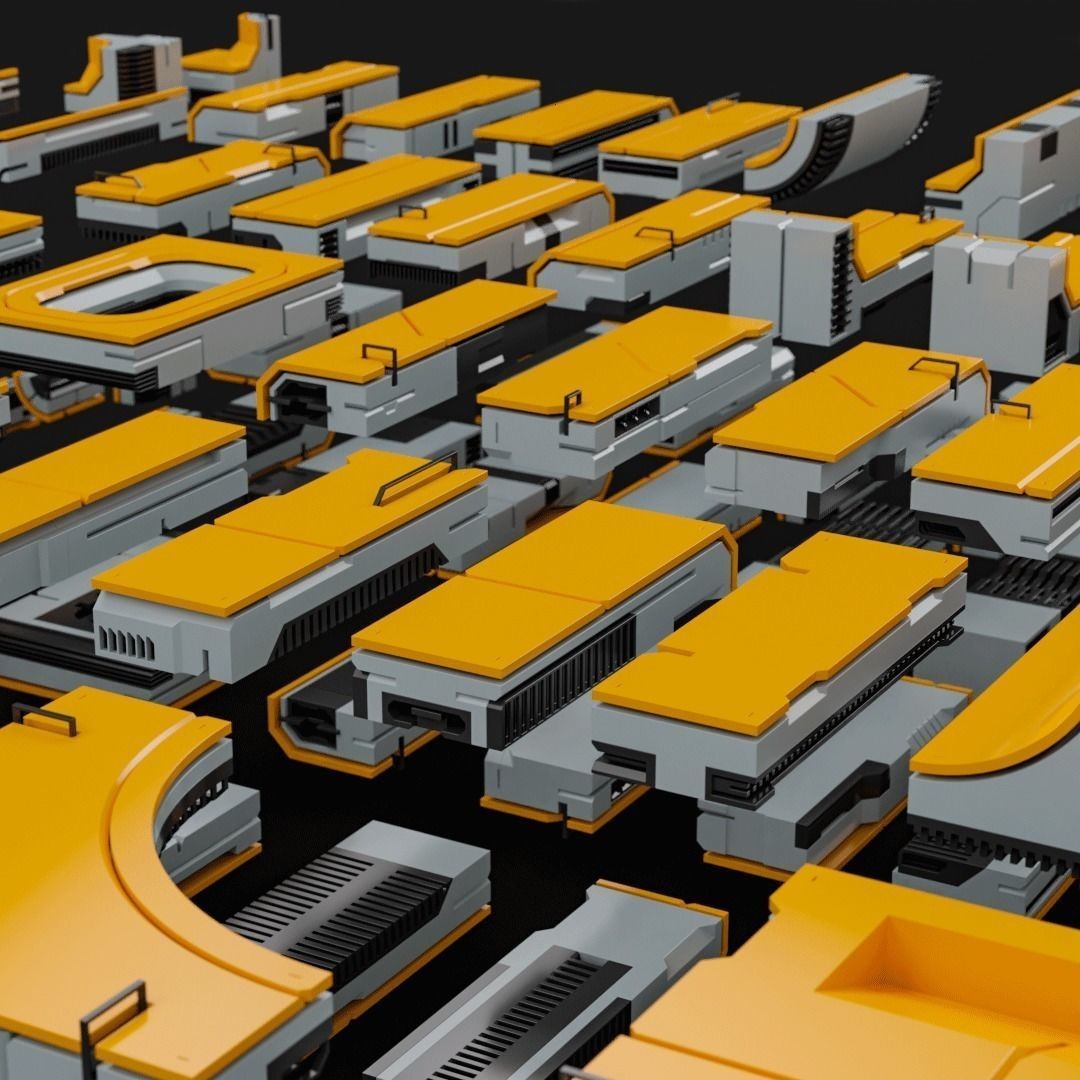 Sci-Fi Blocks 3D Model – Detailed Kit-Bash Set, FBX, Game Ready - View 31