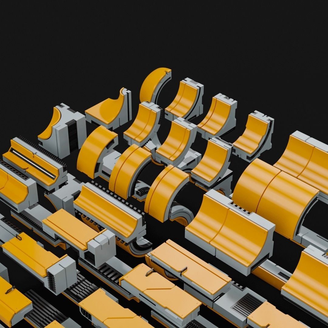 Sci-Fi Blocks 3D Model – Detailed Kit-Bash Set, FBX, Game Ready - View 6