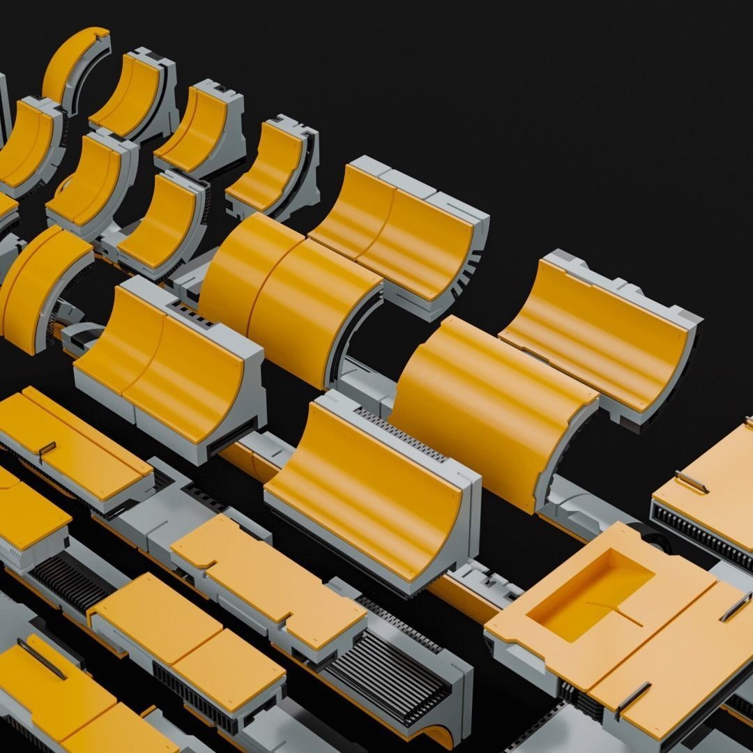 Sci-Fi Blocks 3D Model – Detailed Kit-Bash Set, FBX, Game Ready - View 7