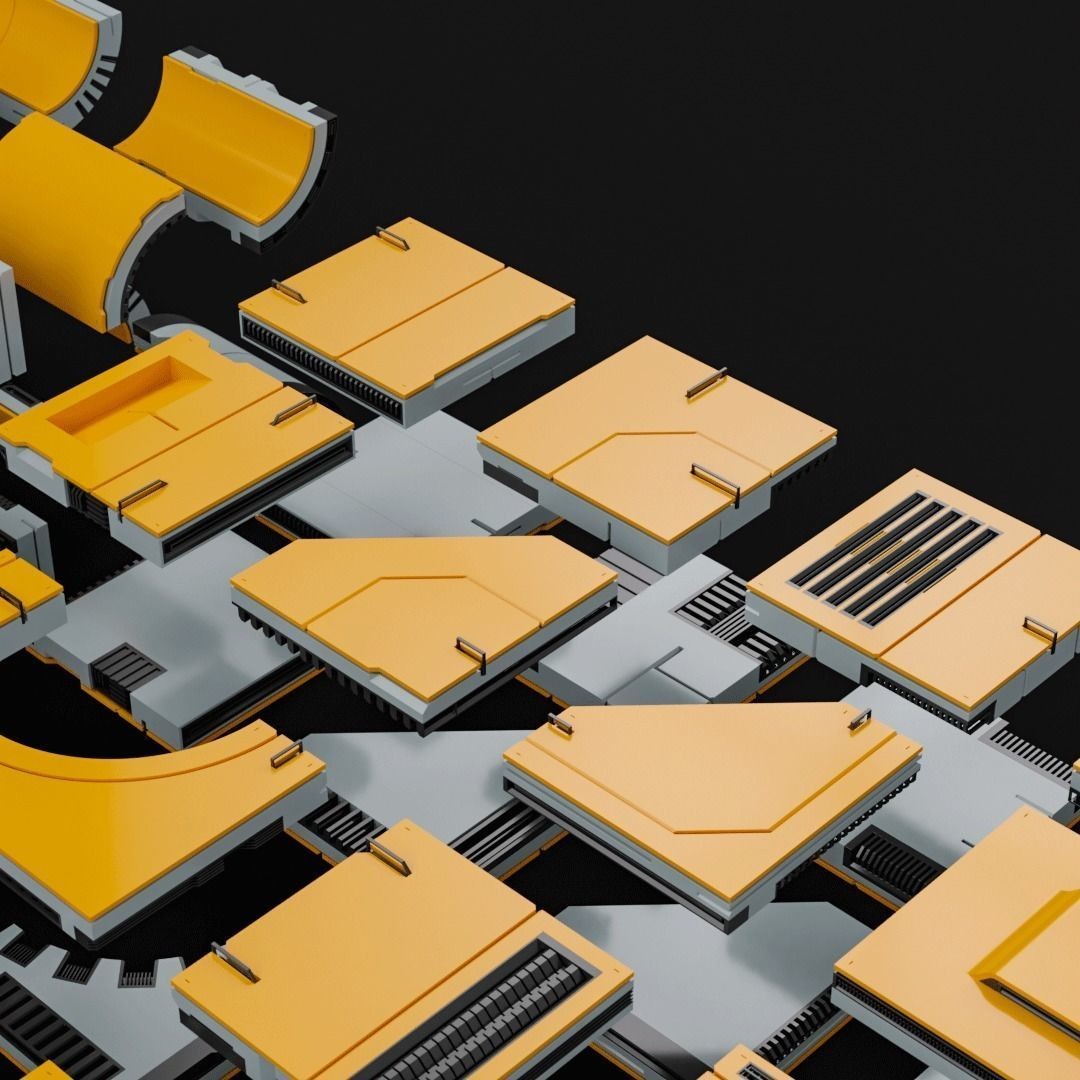 Sci-Fi Blocks 3D Model – Detailed Kit-Bash Set, FBX, Game Ready - View 8