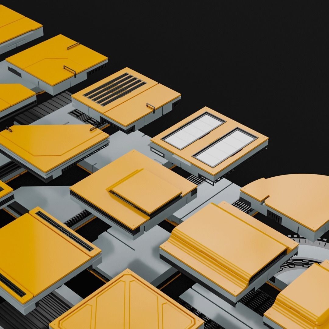 Sci-Fi Blocks 3D Model – Detailed Kit-Bash Set, FBX, Game Ready - View 9