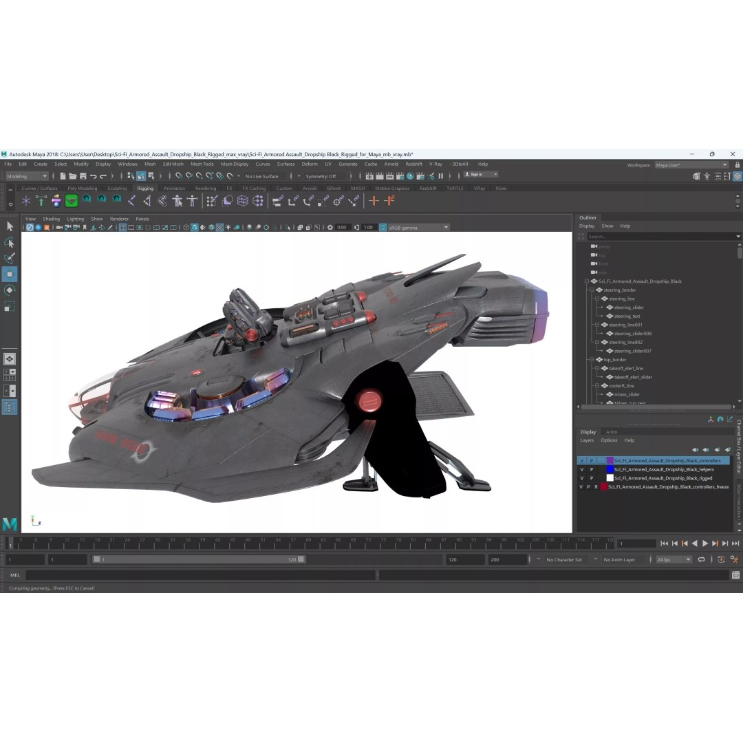 Sci-Fi Armored Assault Dropship 3D Model – Rigged Futuristic Transport for Maya
