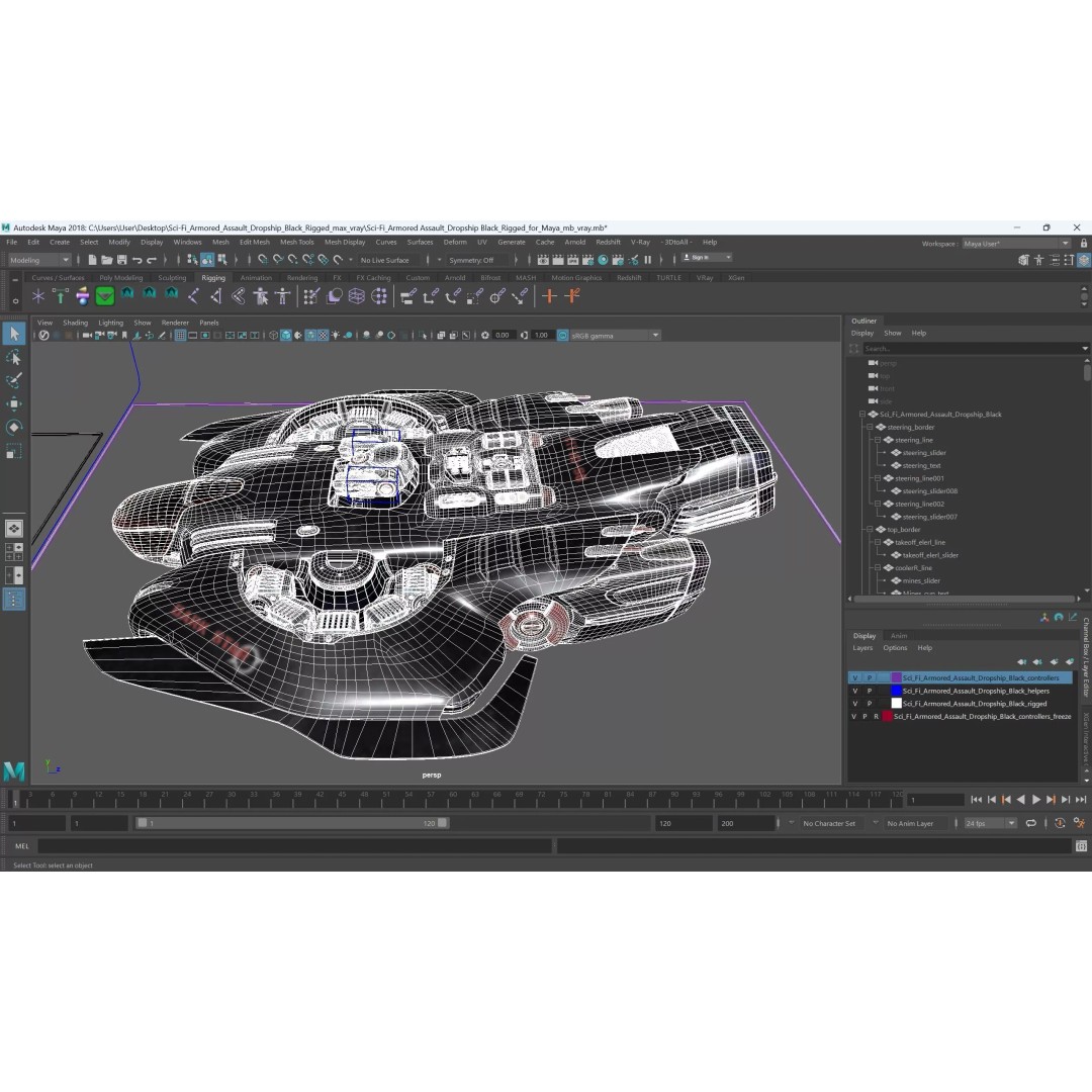 Sci-Fi Armored Assault Dropship 3D Model – Rigged Futuristic Transport for Maya - View 13