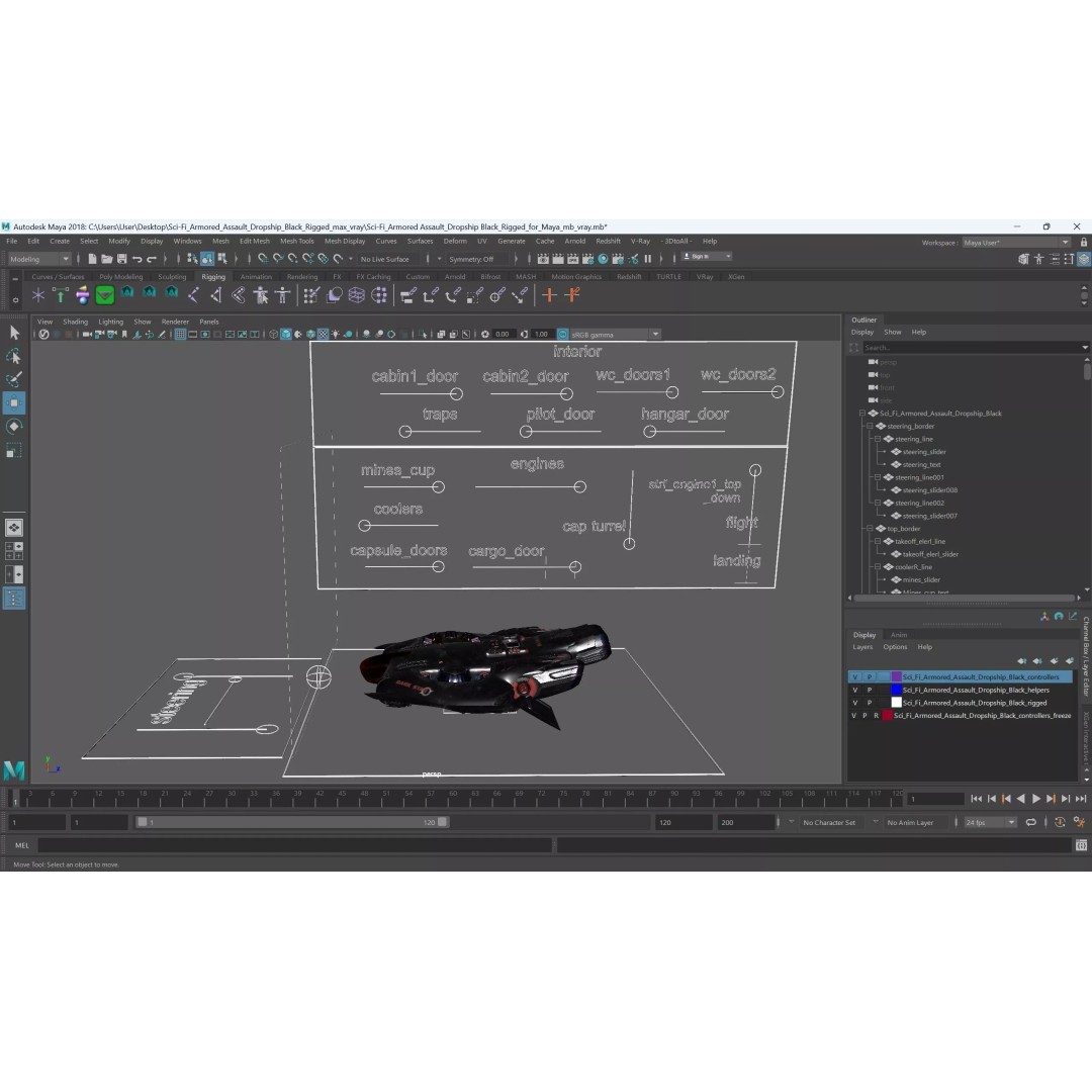 Sci-Fi Armored Assault Dropship 3D Model – Rigged Futuristic Transport for Maya - View 15