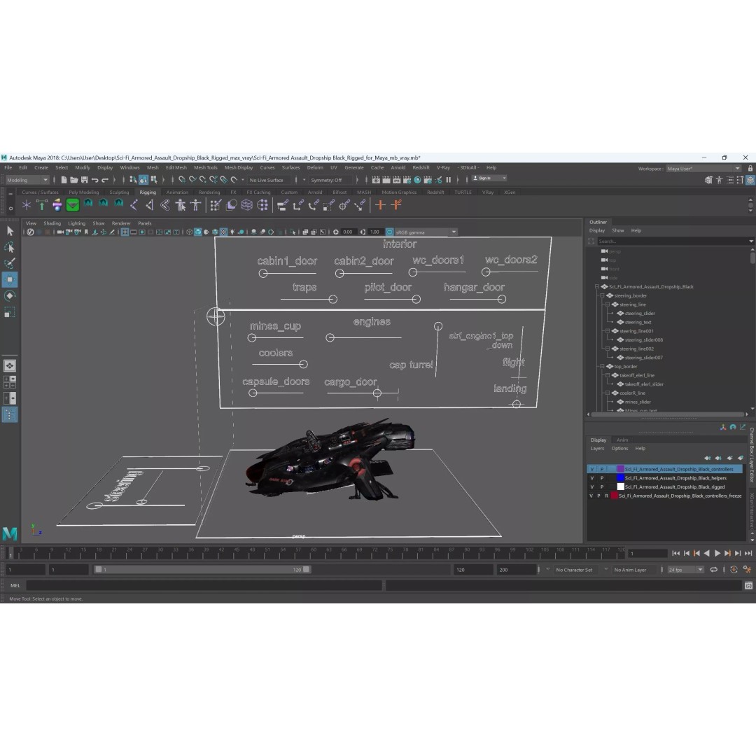 Sci-Fi Armored Assault Dropship 3D Model – Rigged Futuristic Transport for Maya - View 16