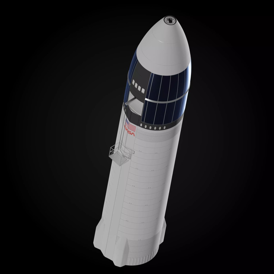 SpaceX Lunar Starship 3D Model – NASA Artemis Spacecraft, Blender - View 2