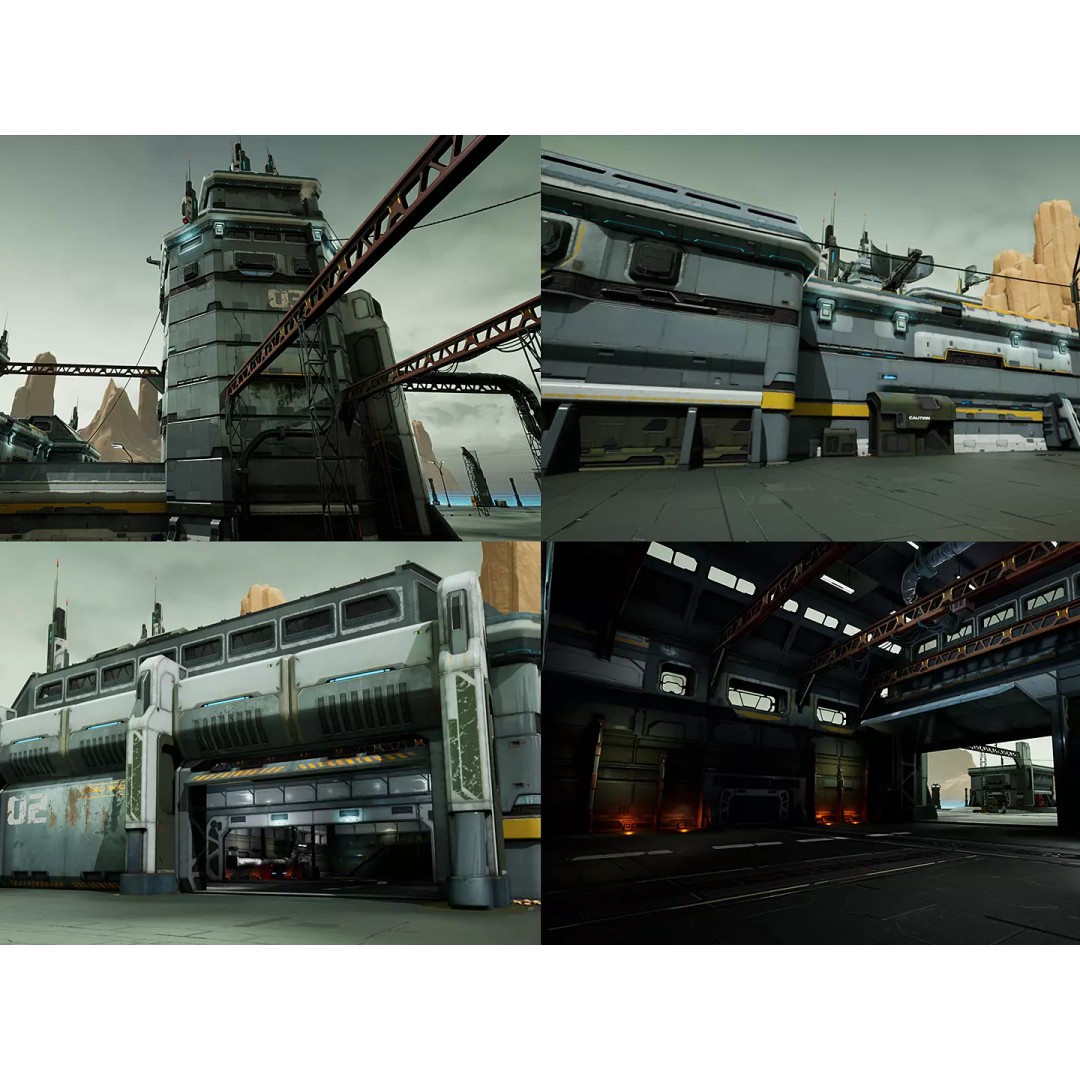 Modular Sci-Fi Hangars 3D Model – Low Poly Game Asset, FBX, PBR - View 2