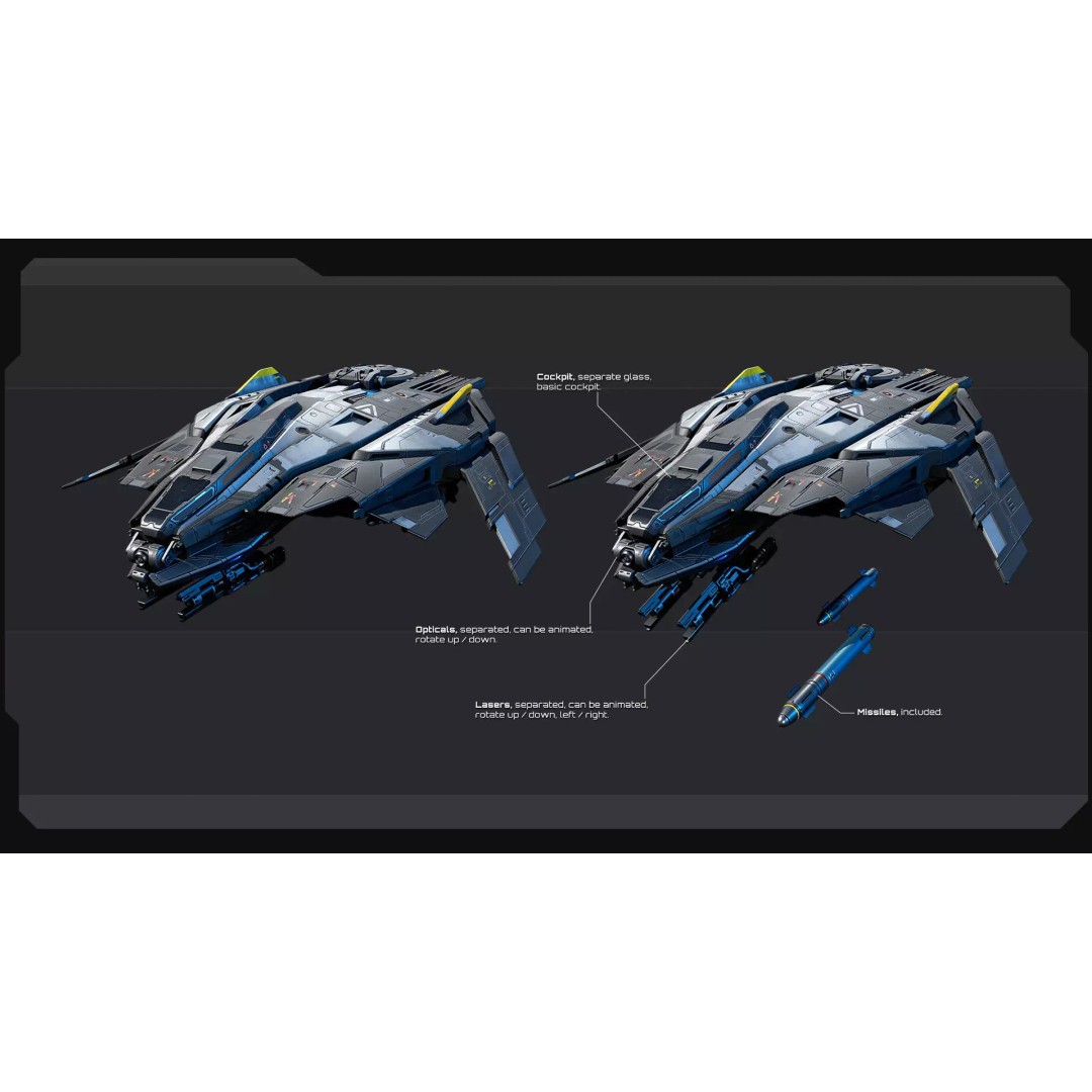 SF Fighter F50 3D Model – Low Poly Sci-Fi Spaceship, FBX, OBJ - View 7