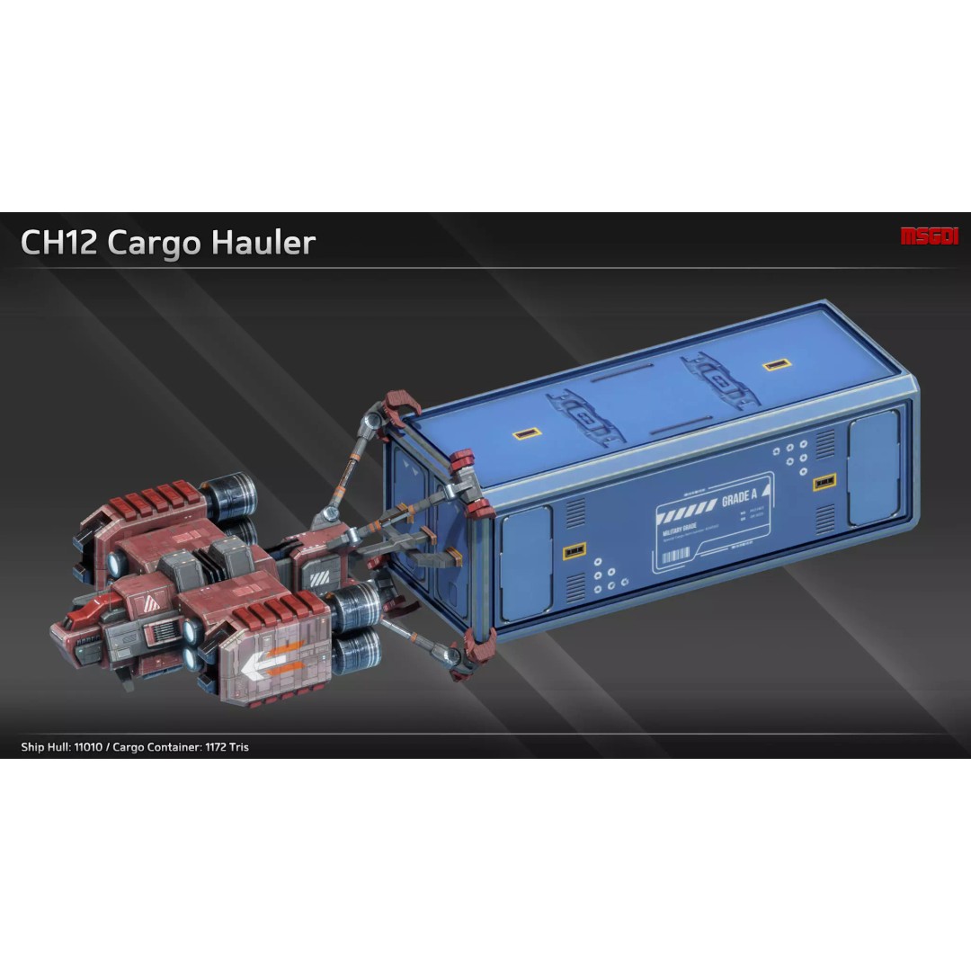 CH12 Cargo Hauler 3D Model – Low Poly Game Ready Spaceship, FBX - View 2