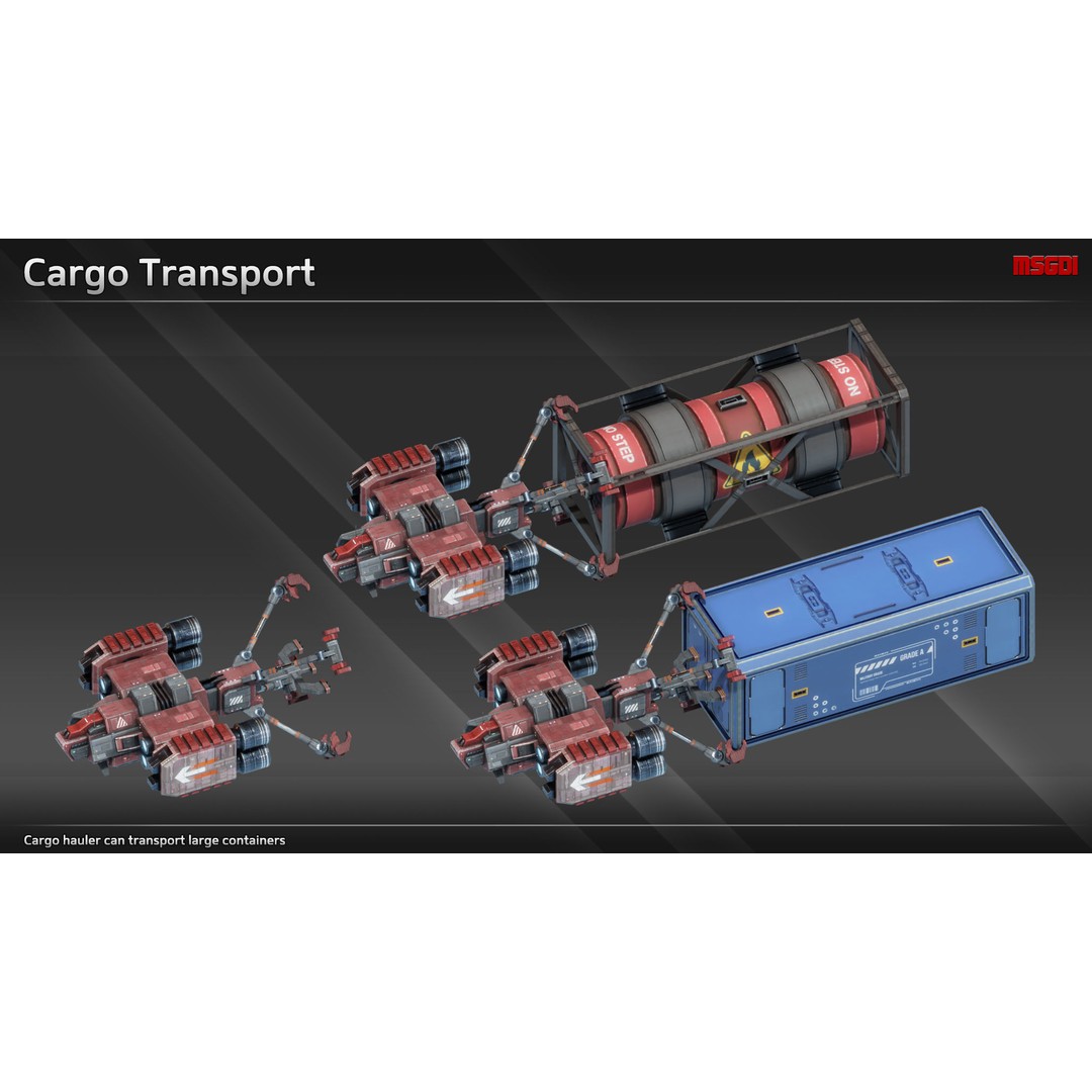 CH12 Cargo Hauler 3D Model – Low Poly Game Ready Spaceship, FBX - View 5