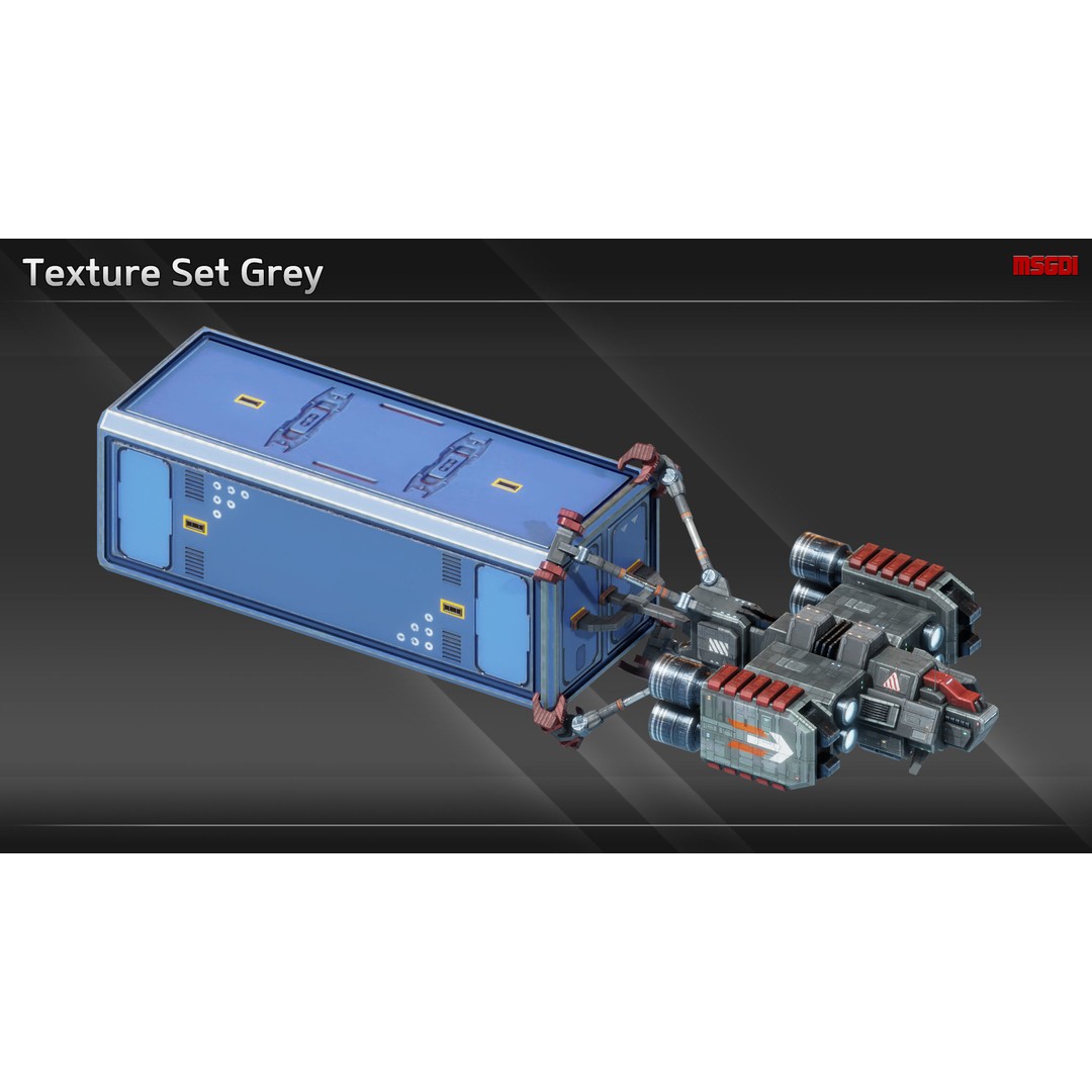 CH12 Cargo Hauler 3D Model – Low Poly Game Ready Spaceship, FBX - View 9
