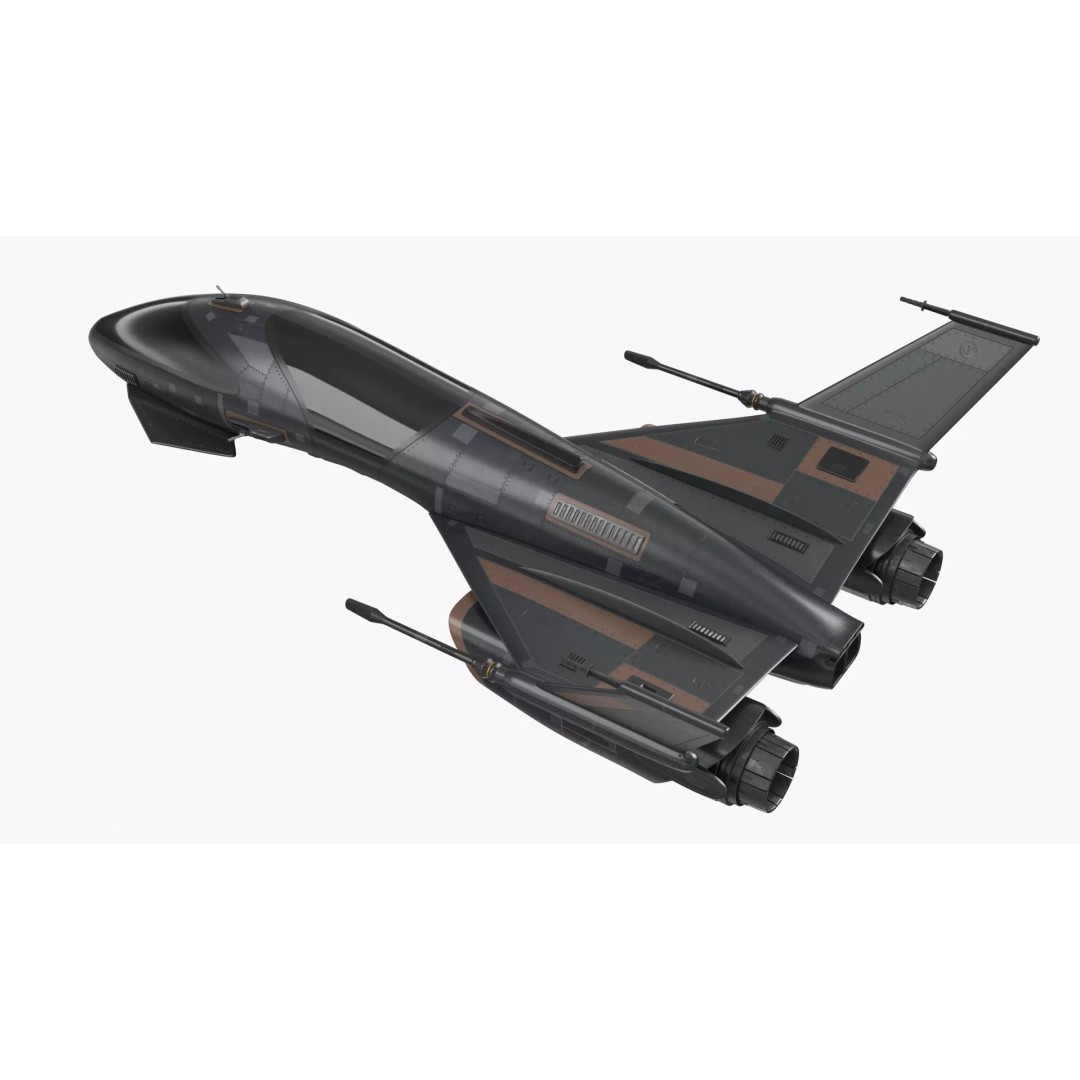 Black Futuristic Fighter Spaceship 3D Model – Rigged PBR Asset for Maya - View 10