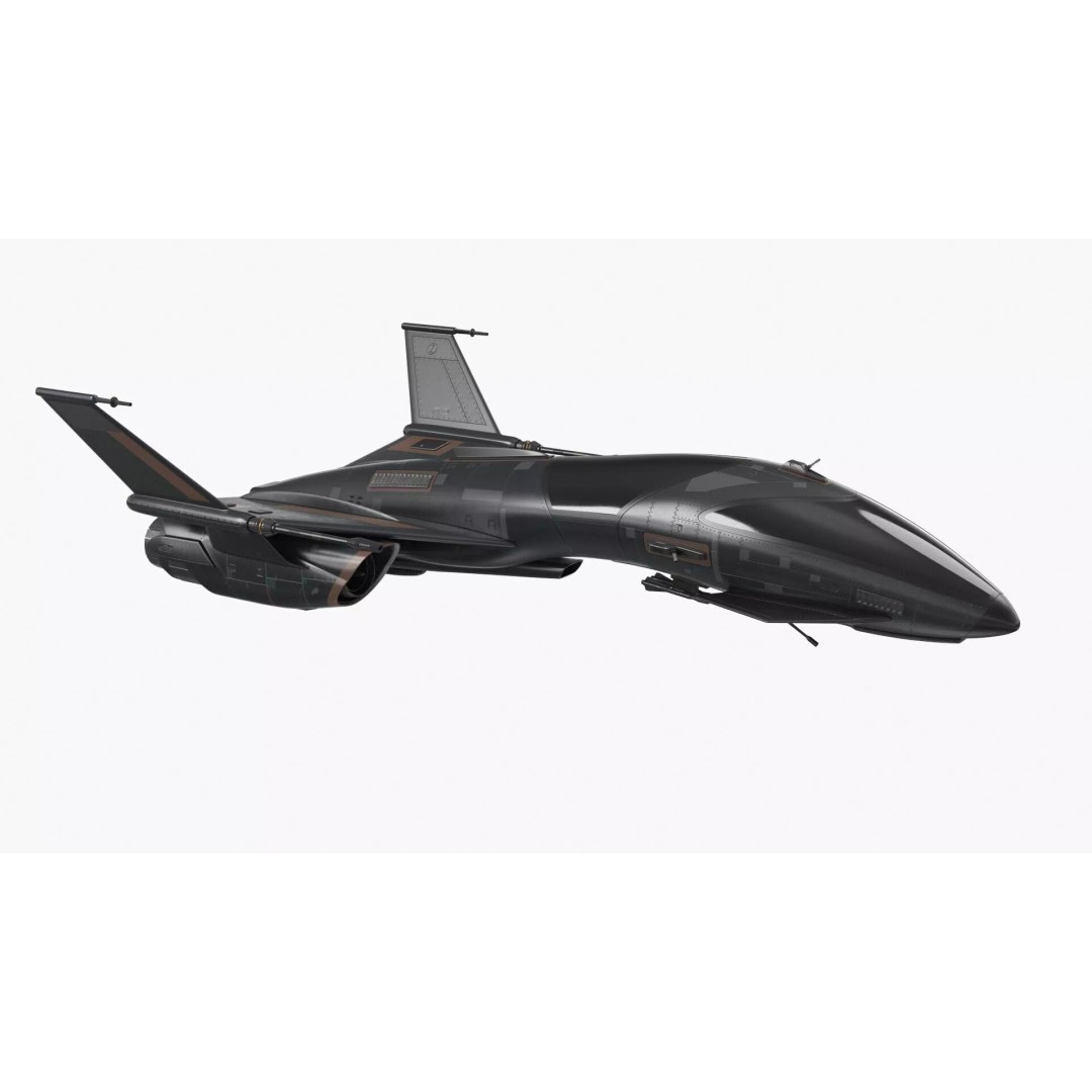 Black Futuristic Fighter Spaceship 3D Model – Rigged PBR Asset for Maya - View 11