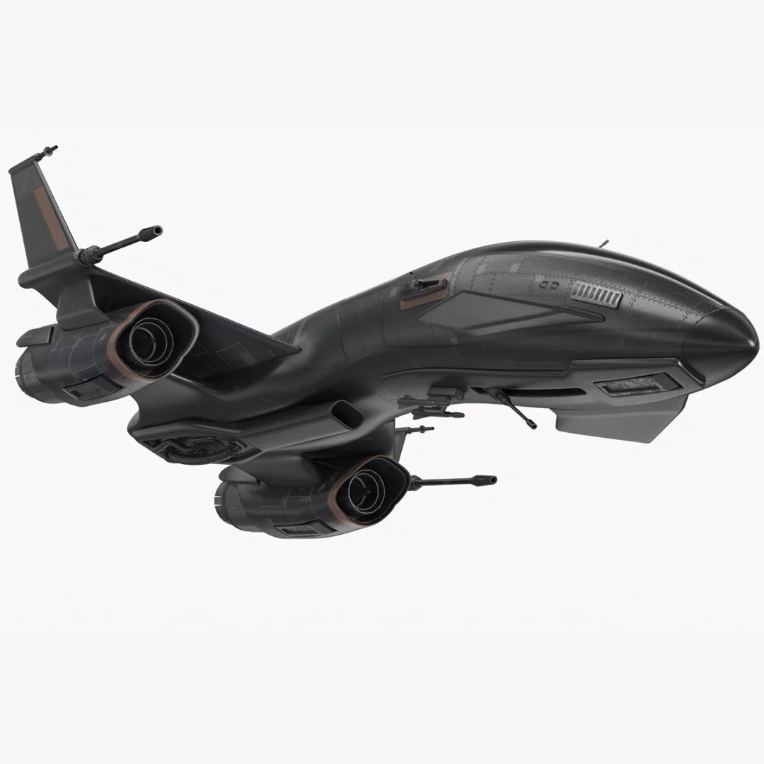 Black Futuristic Fighter Spaceship 3D Model – Rigged PBR Asset for Maya - View 12