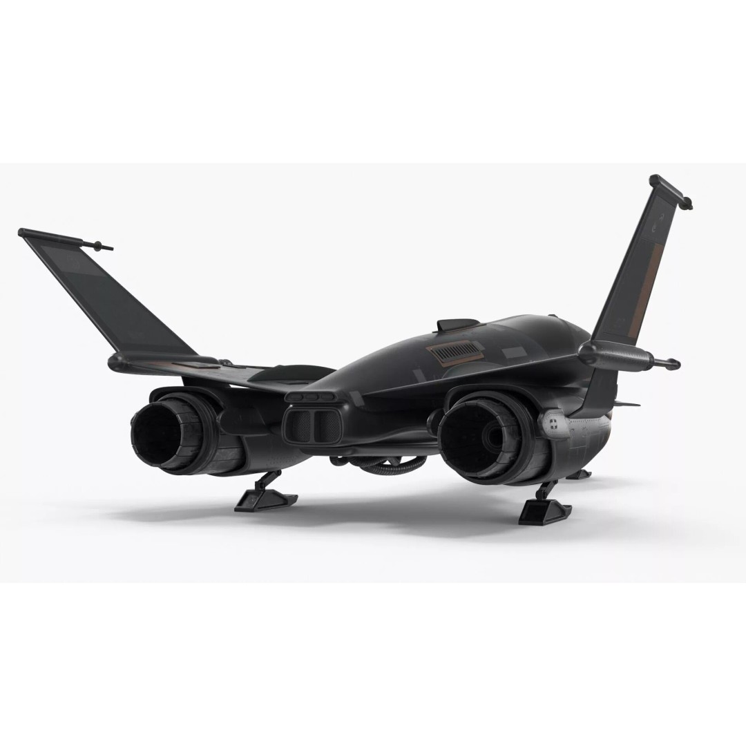 Black Futuristic Fighter Spaceship 3D Model – Rigged PBR Asset for Maya - View 13
