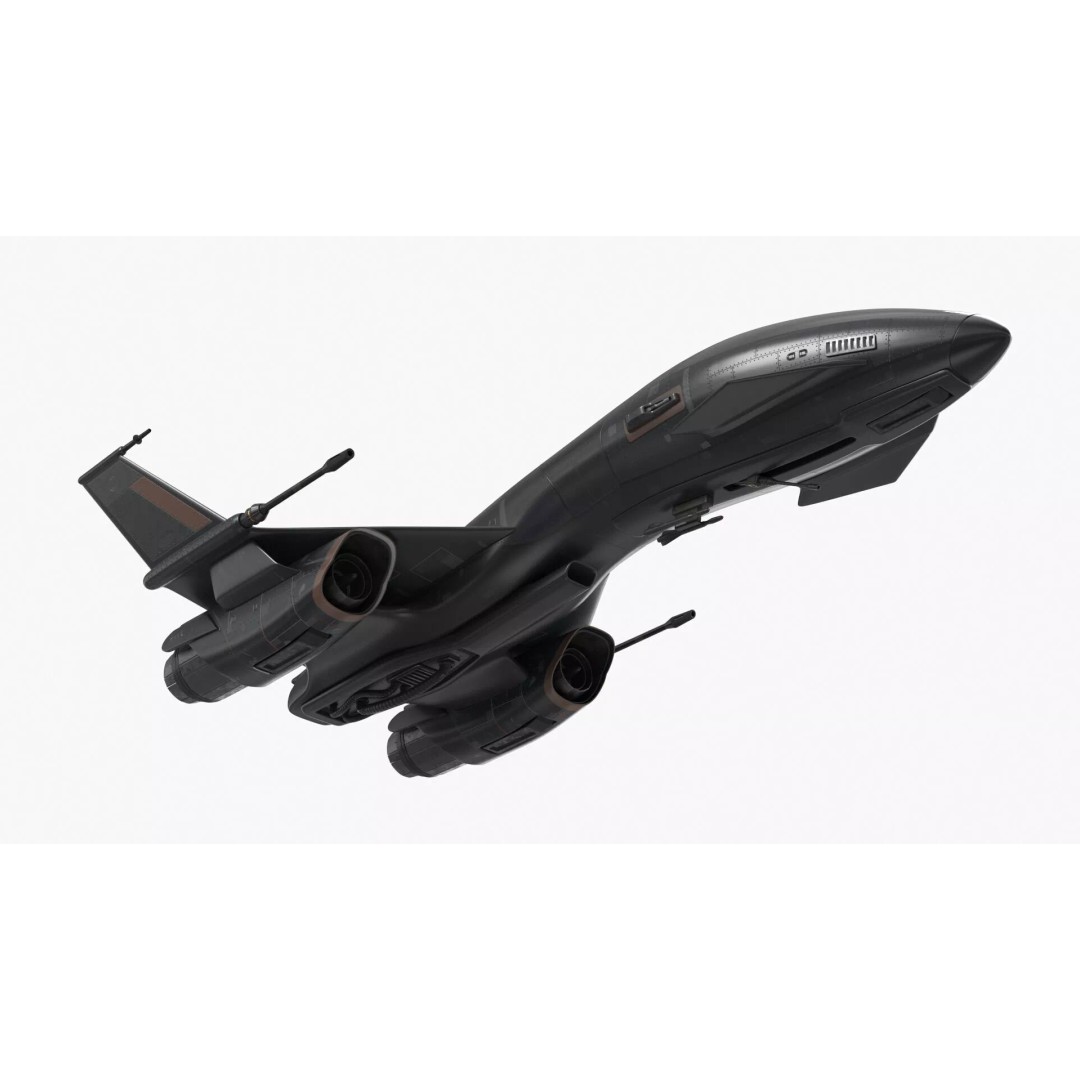 Black Futuristic Fighter Spaceship 3D Model – Rigged PBR Asset for Maya - View 14