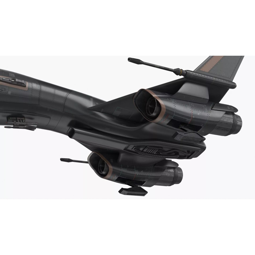 Black Futuristic Fighter Spaceship 3D Model – Rigged PBR Asset for Maya - View 15
