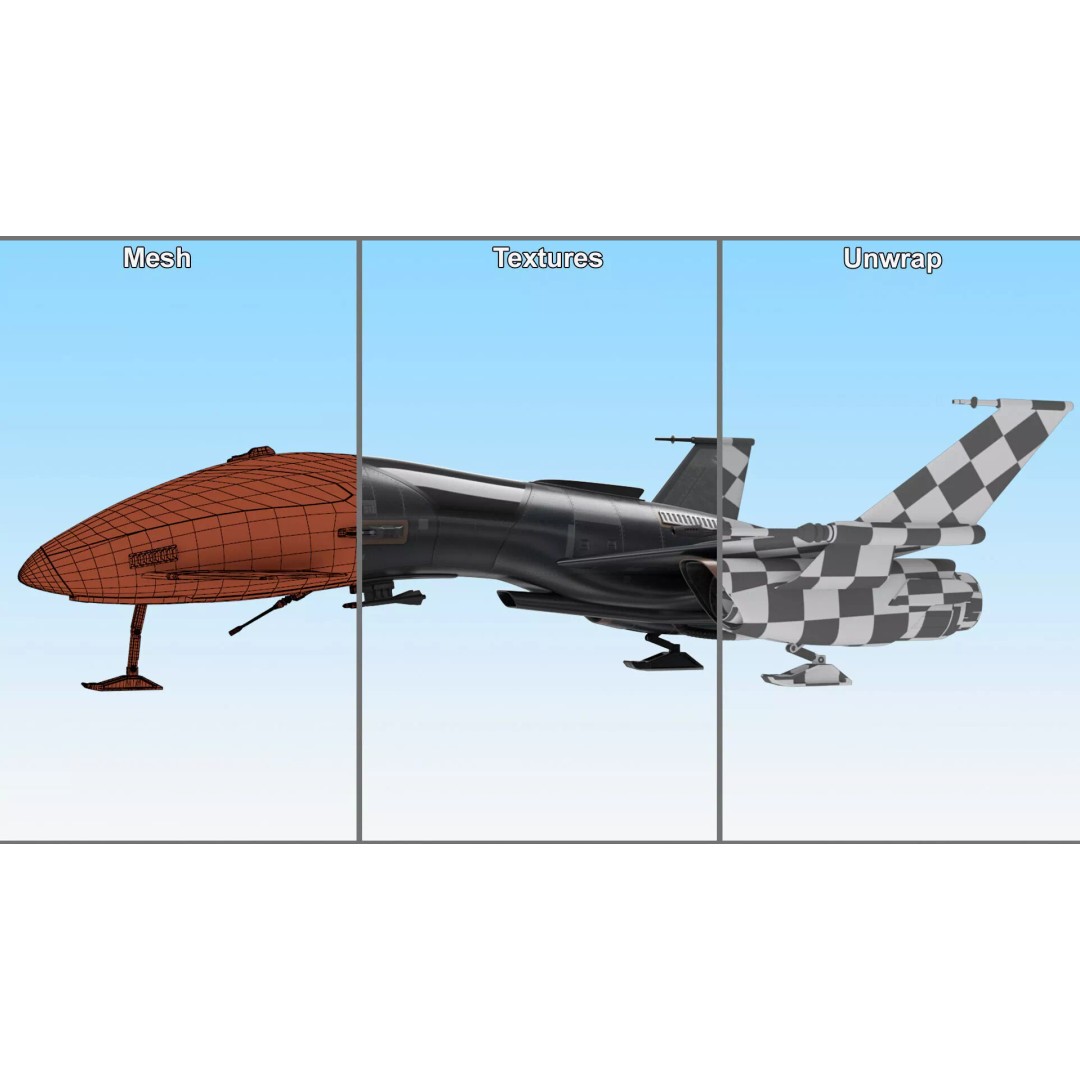 Black Futuristic Fighter Spaceship 3D Model – Rigged PBR Asset for Maya - View 16