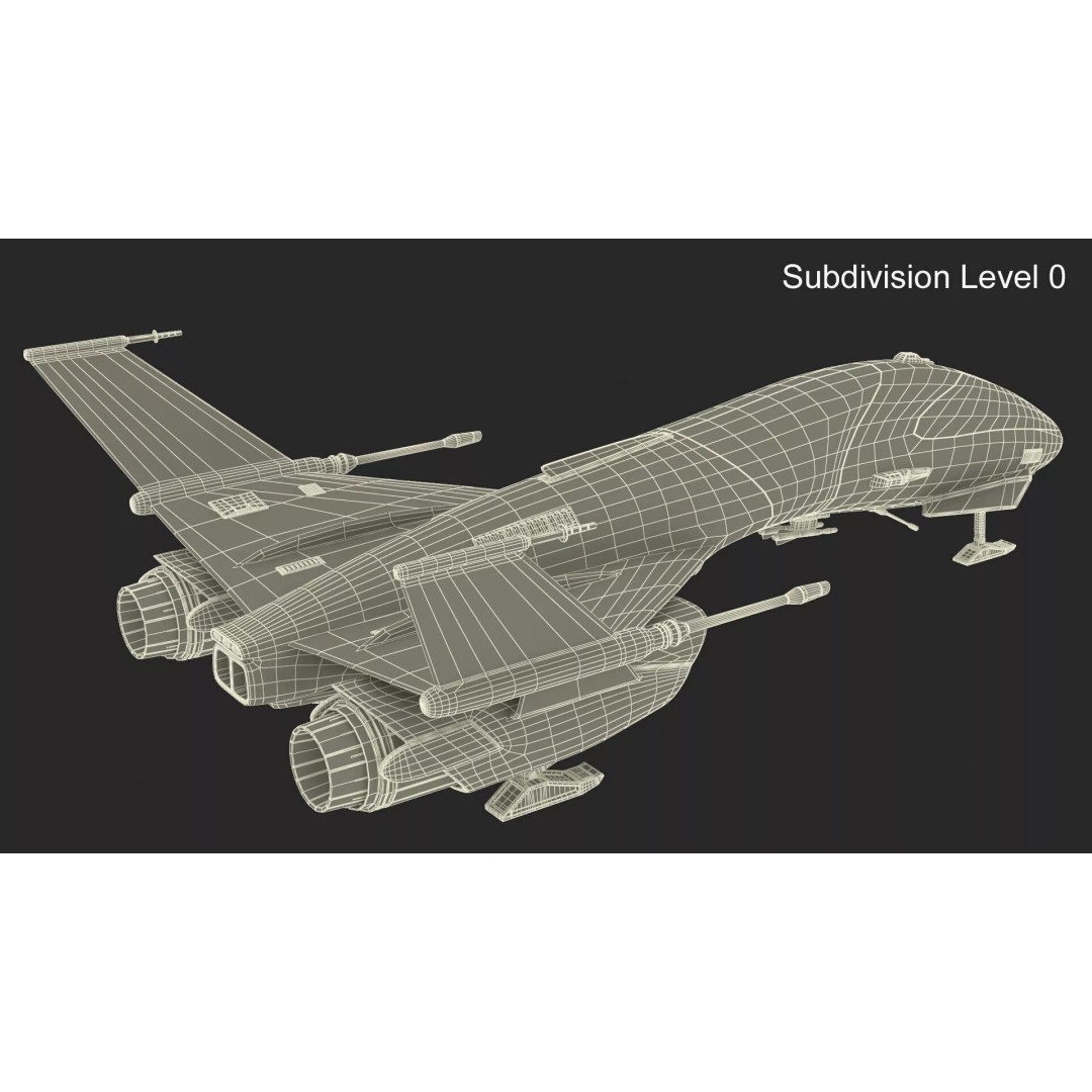 Black Futuristic Fighter Spaceship 3D Model – Rigged PBR Asset for Maya - View 17