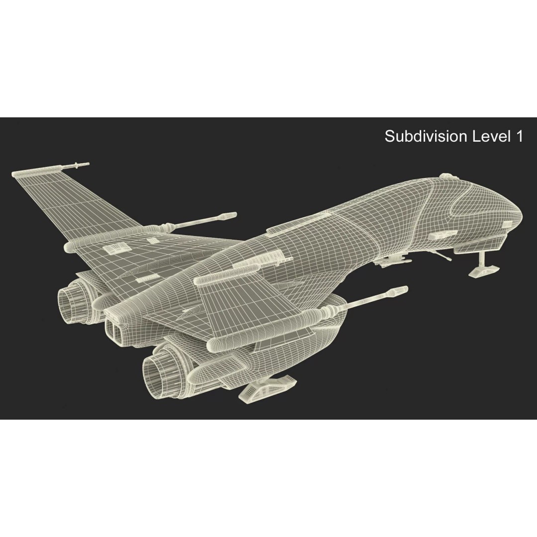 Black Futuristic Fighter Spaceship 3D Model – Rigged PBR Asset for Maya - View 18