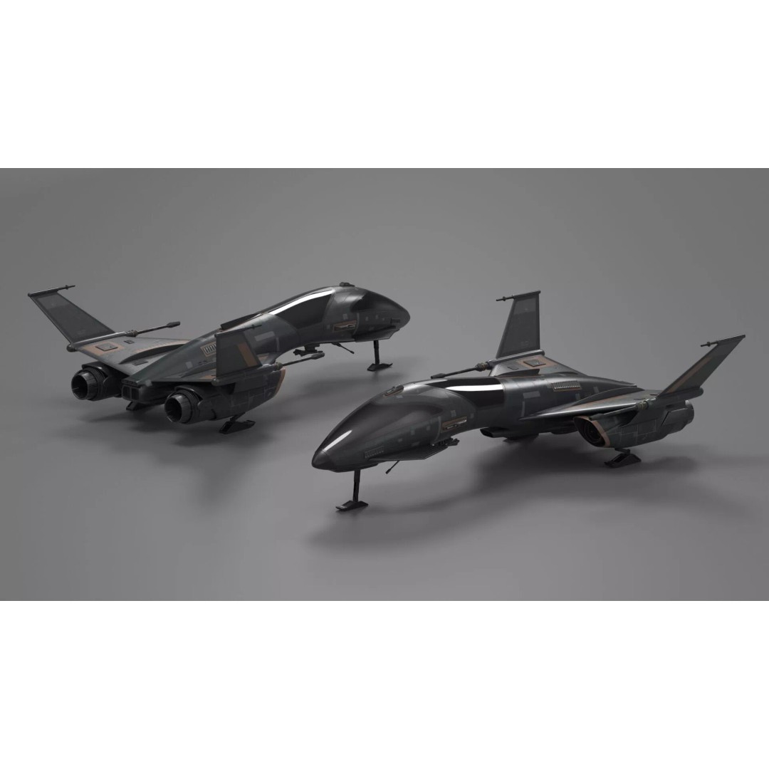 Black Futuristic Fighter Spaceship 3D Model – Rigged PBR Asset for Maya - View 2