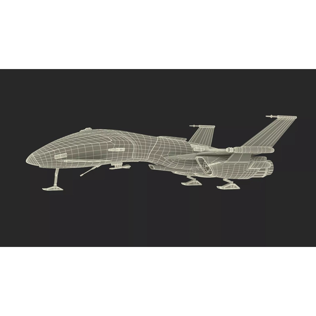 Black Futuristic Fighter Spaceship 3D Model – Rigged PBR Asset for Maya - View 21