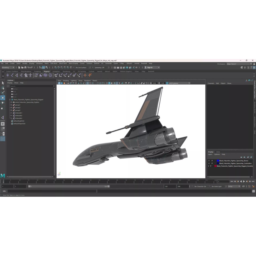 Black Futuristic Fighter Spaceship 3D Model – Rigged PBR Asset for Maya - View 26