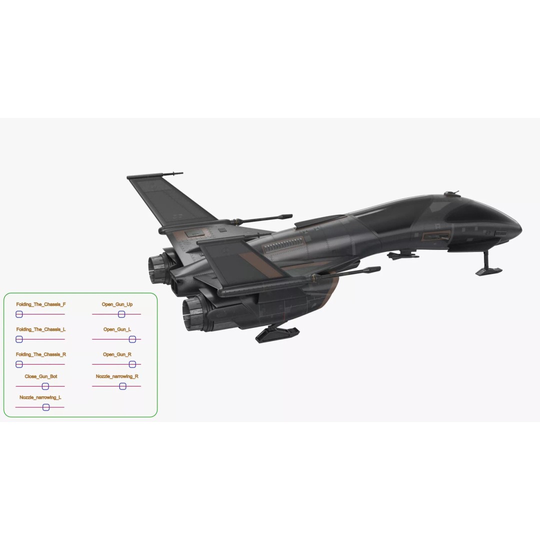Black Futuristic Fighter Spaceship 3D Model – Rigged PBR Asset for Maya - View 3