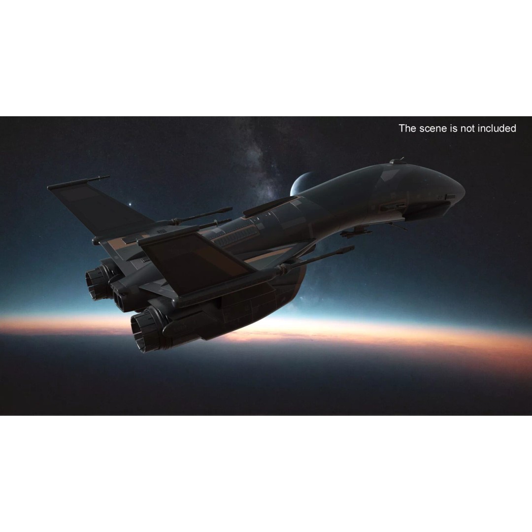 Black Futuristic Fighter Spaceship 3D Model – Rigged PBR Asset for Maya - View 4
