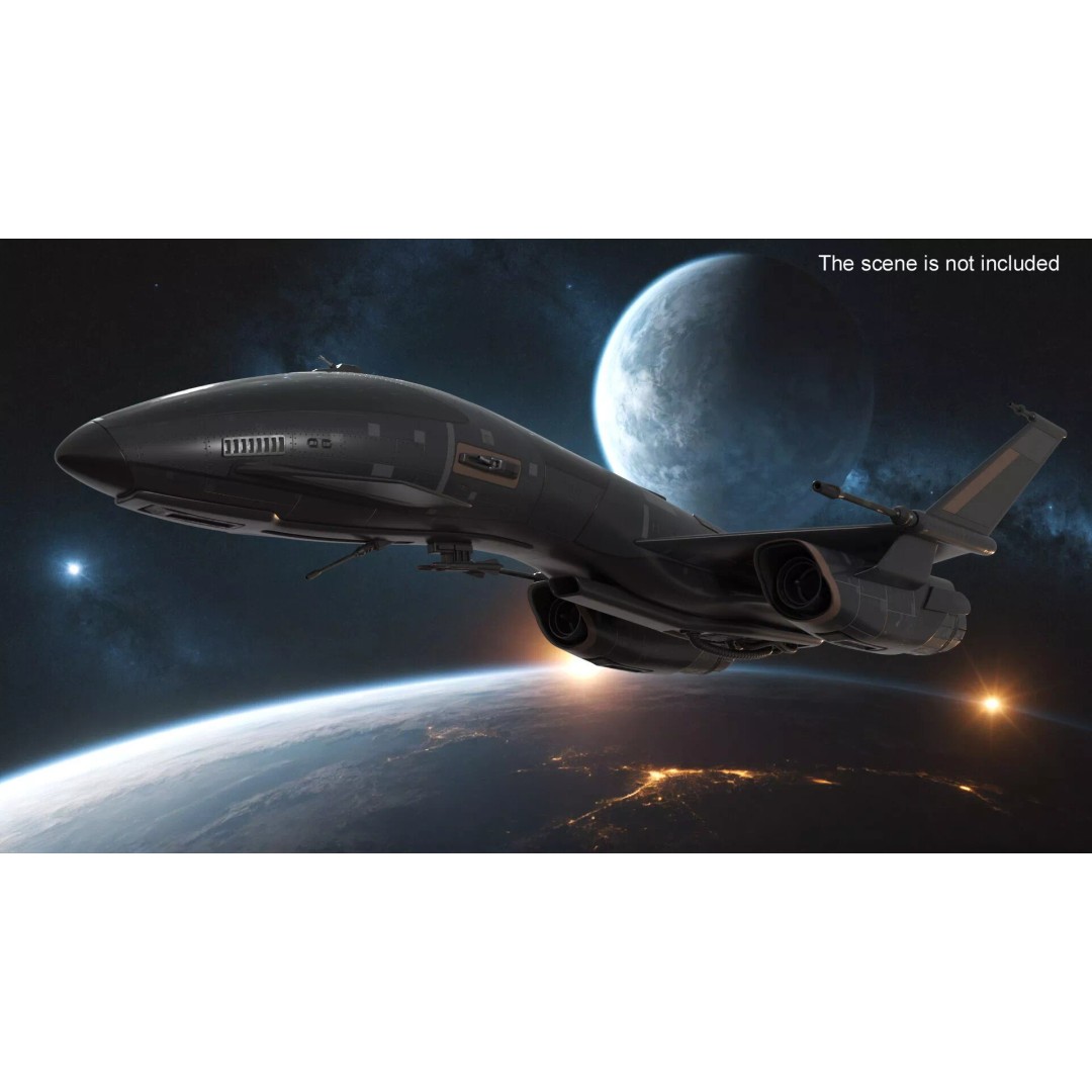 Black Futuristic Fighter Spaceship 3D Model – Rigged PBR Asset for Maya - View 5
