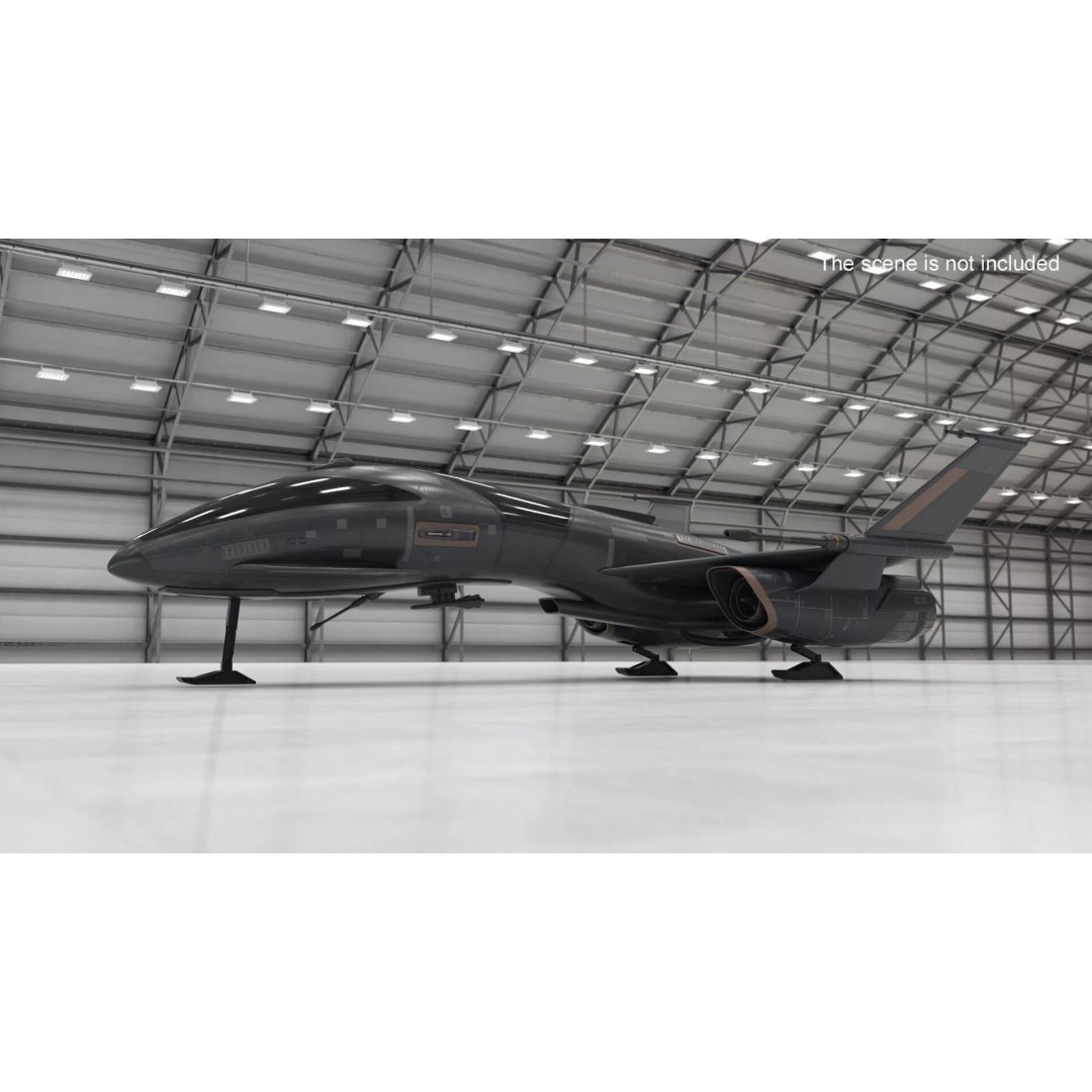 Black Futuristic Fighter Spaceship 3D Model – Rigged PBR Asset for Maya - View 7