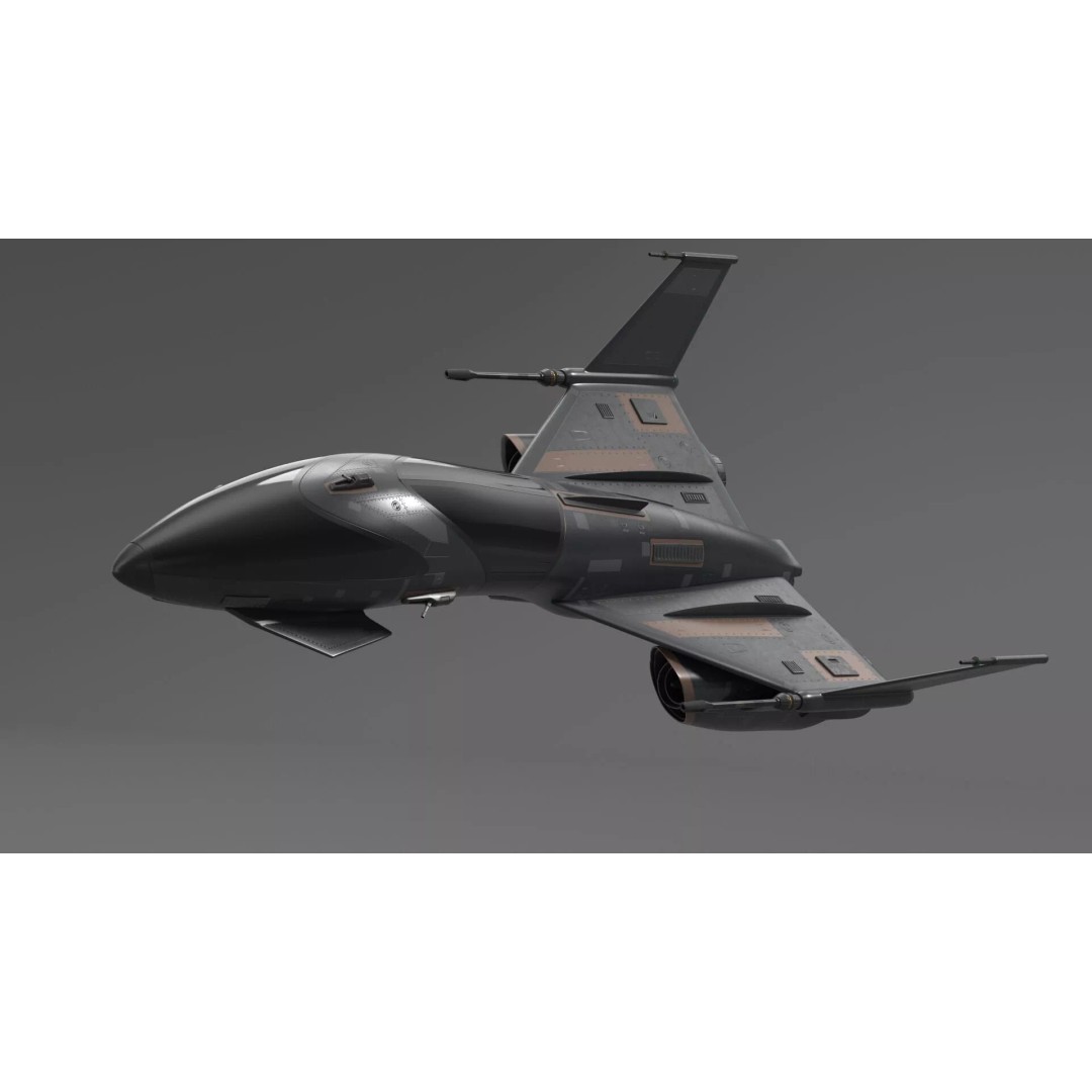 Black Futuristic Fighter Spaceship 3D Model – Rigged PBR Asset for Maya - View 8