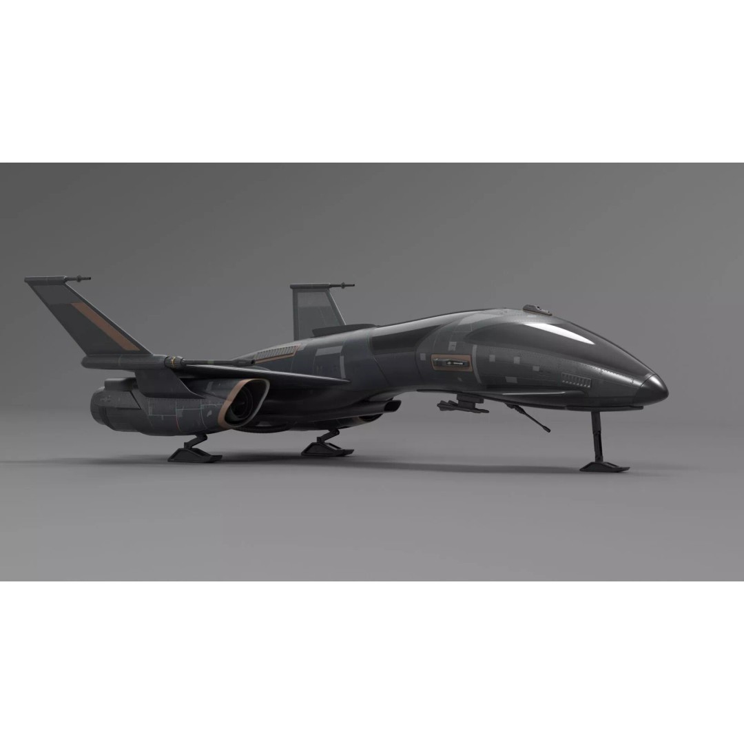 Black Futuristic Fighter Spaceship 3D Model – Rigged PBR Asset for Maya - View 9