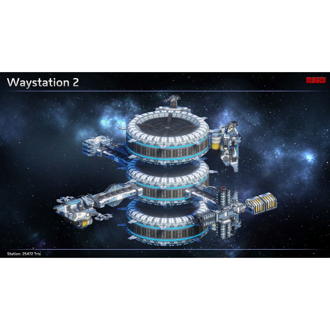 Modular Waystation Space Station 3D Model – Low Poly Game Asset, FBX - View 3