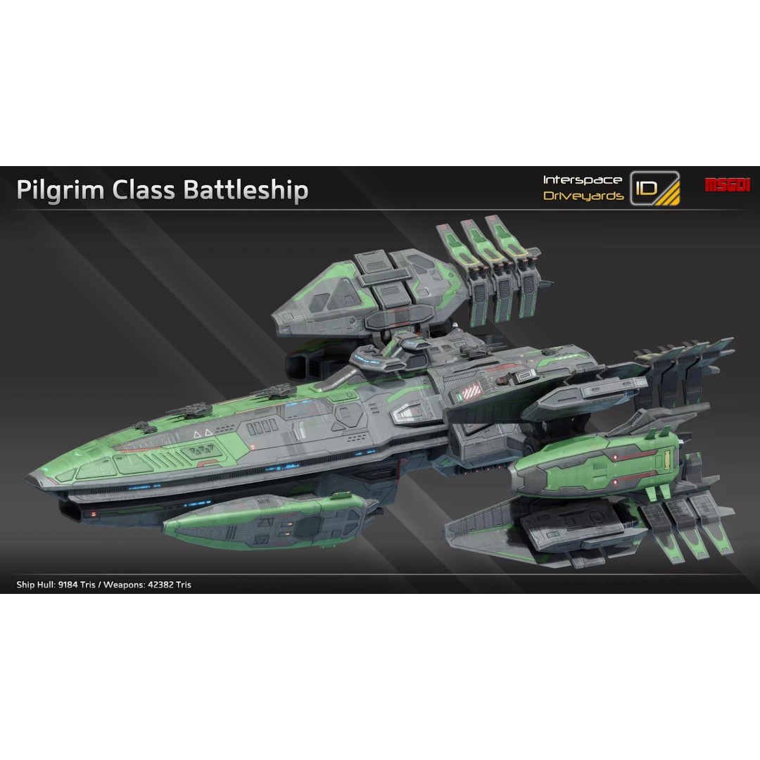 Pilgrim Class Battleship 3D Model – Low Poly Game Ready Spaceship, FBX/OBJ - View 2