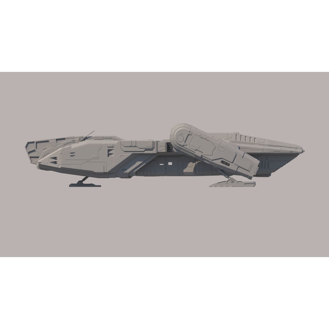 Sci Fi Dropship 3D Model – Futuristic Military Starship, FBX & OBJ - View 12