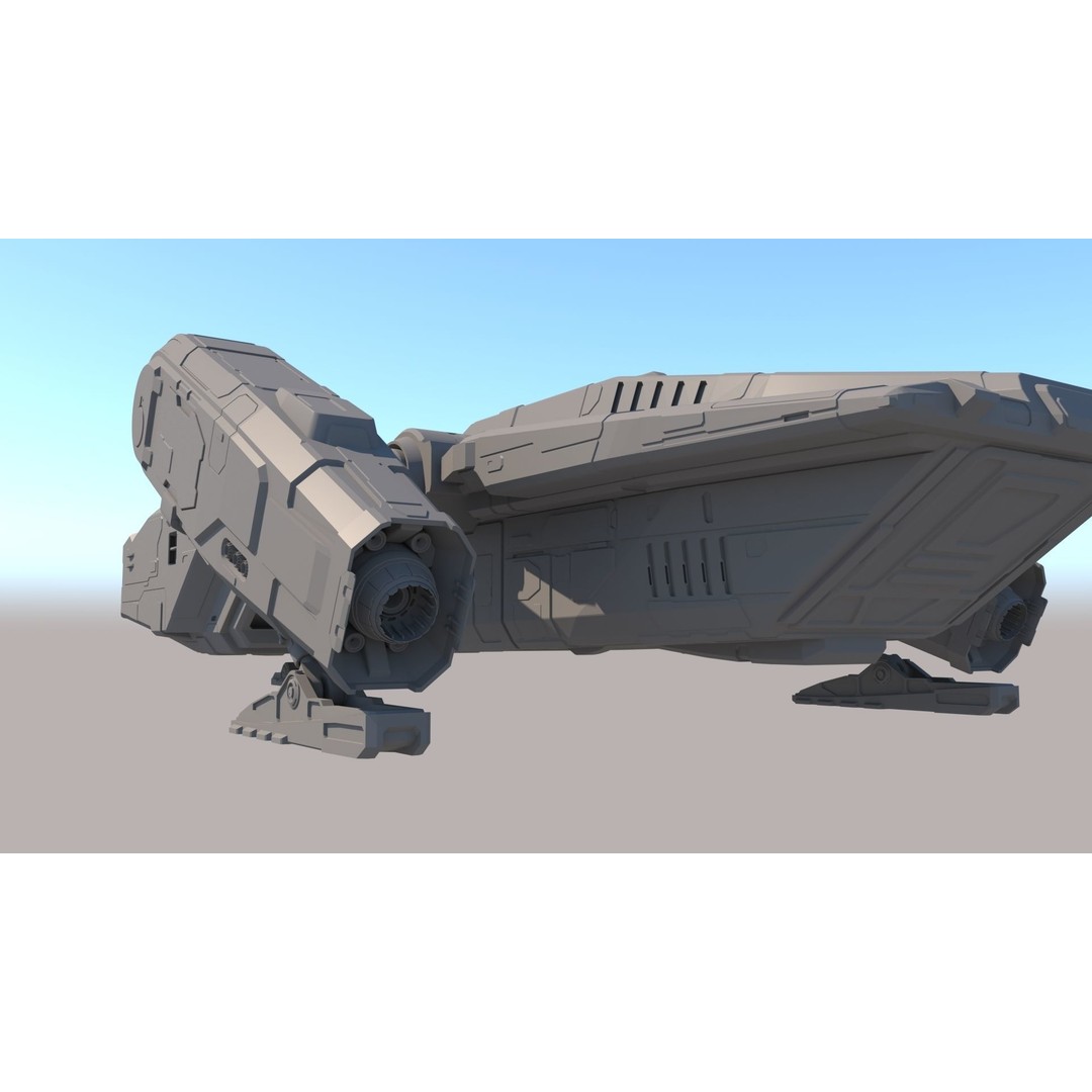 Sci Fi Dropship 3D Model – Futuristic Military Starship, FBX & OBJ - View 14