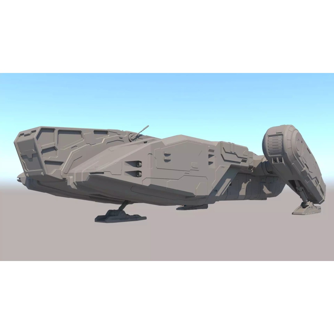 Sci Fi Dropship 3D Model – Futuristic Military Starship, FBX & OBJ - View 2
