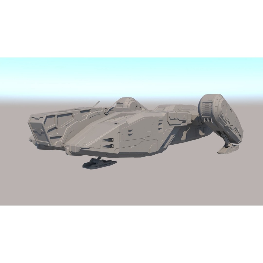 Sci Fi Dropship 3D Model – Futuristic Military Starship, FBX & OBJ - View 3