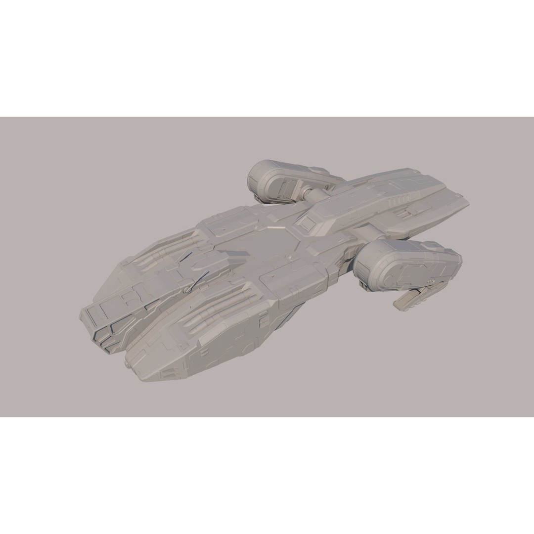 Sci Fi Dropship 3D Model – Futuristic Military Starship, FBX & OBJ - View 4