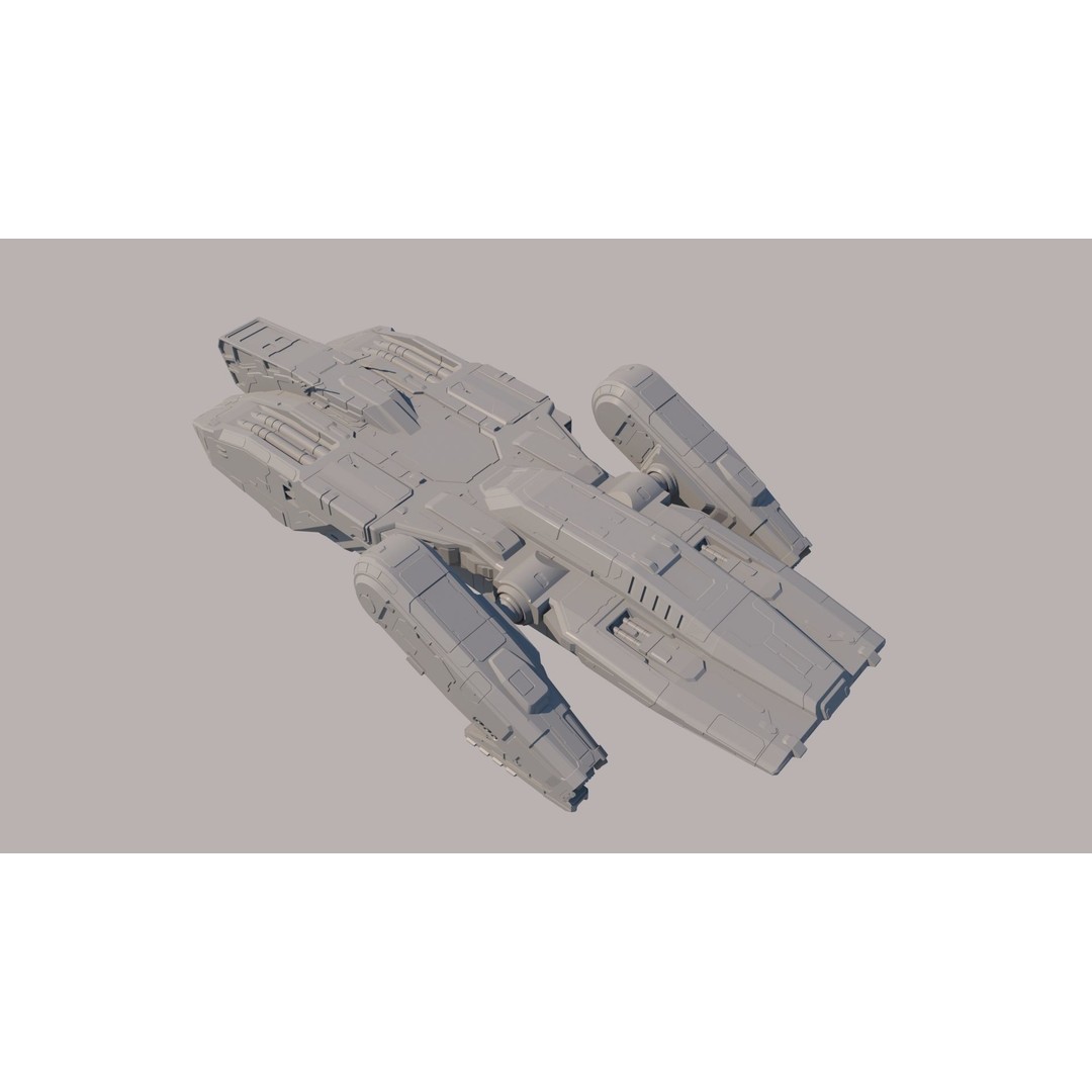 Sci Fi Dropship 3D Model – Futuristic Military Starship, FBX & OBJ - View 7