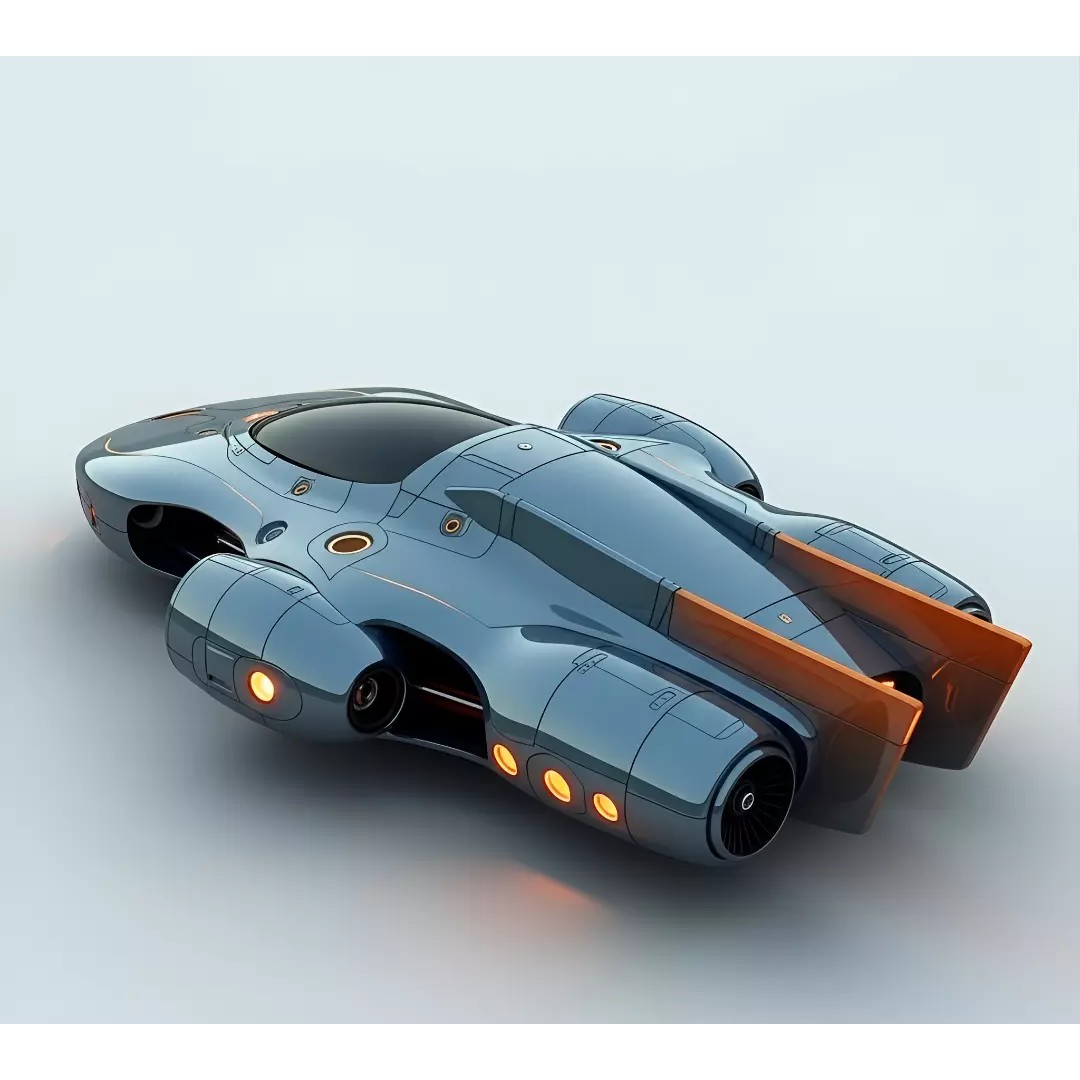 Retro Futuristic Starship 3D Model – Low Poly Sci-Fi Vehicle, FBX