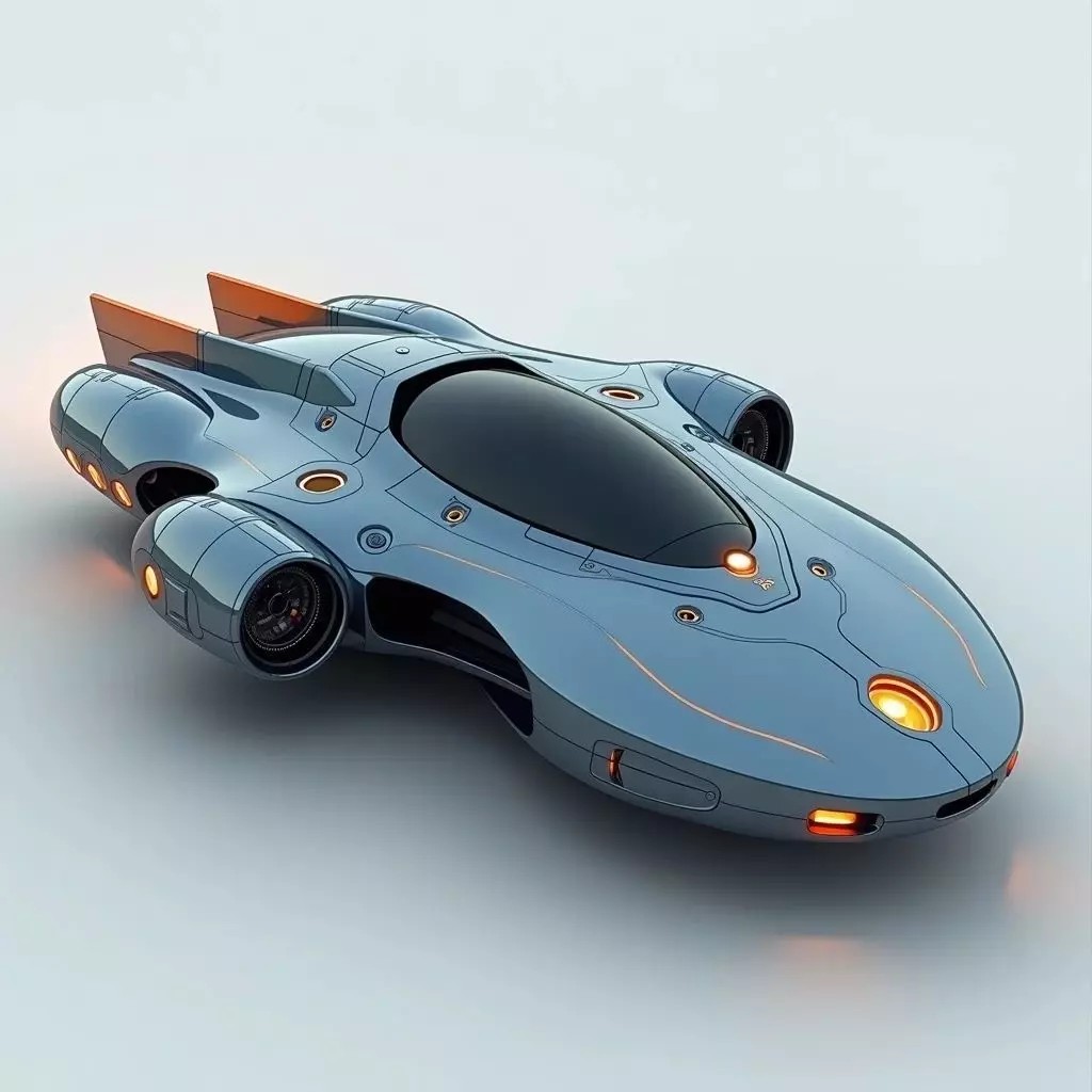 Retro Futuristic Starship 3D Model – Low Poly Sci-Fi Vehicle, FBX - View 2