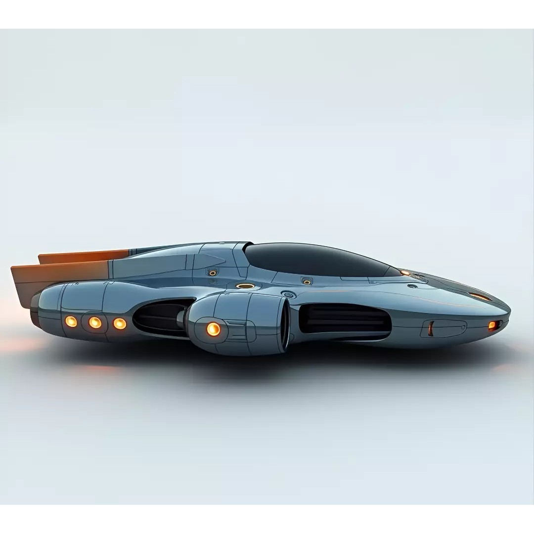 Retro Futuristic Starship 3D Model – Low Poly Sci-Fi Vehicle, FBX - View 3