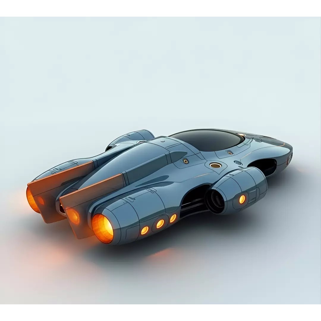 Retro Futuristic Starship 3D Model – Low Poly Sci-Fi Vehicle, FBX - View 4