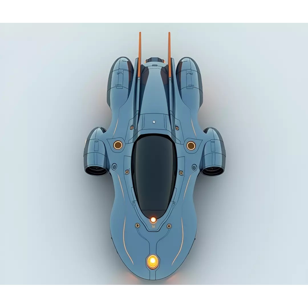 Retro Futuristic Starship 3D Model – Low Poly Sci-Fi Vehicle, FBX - View 5