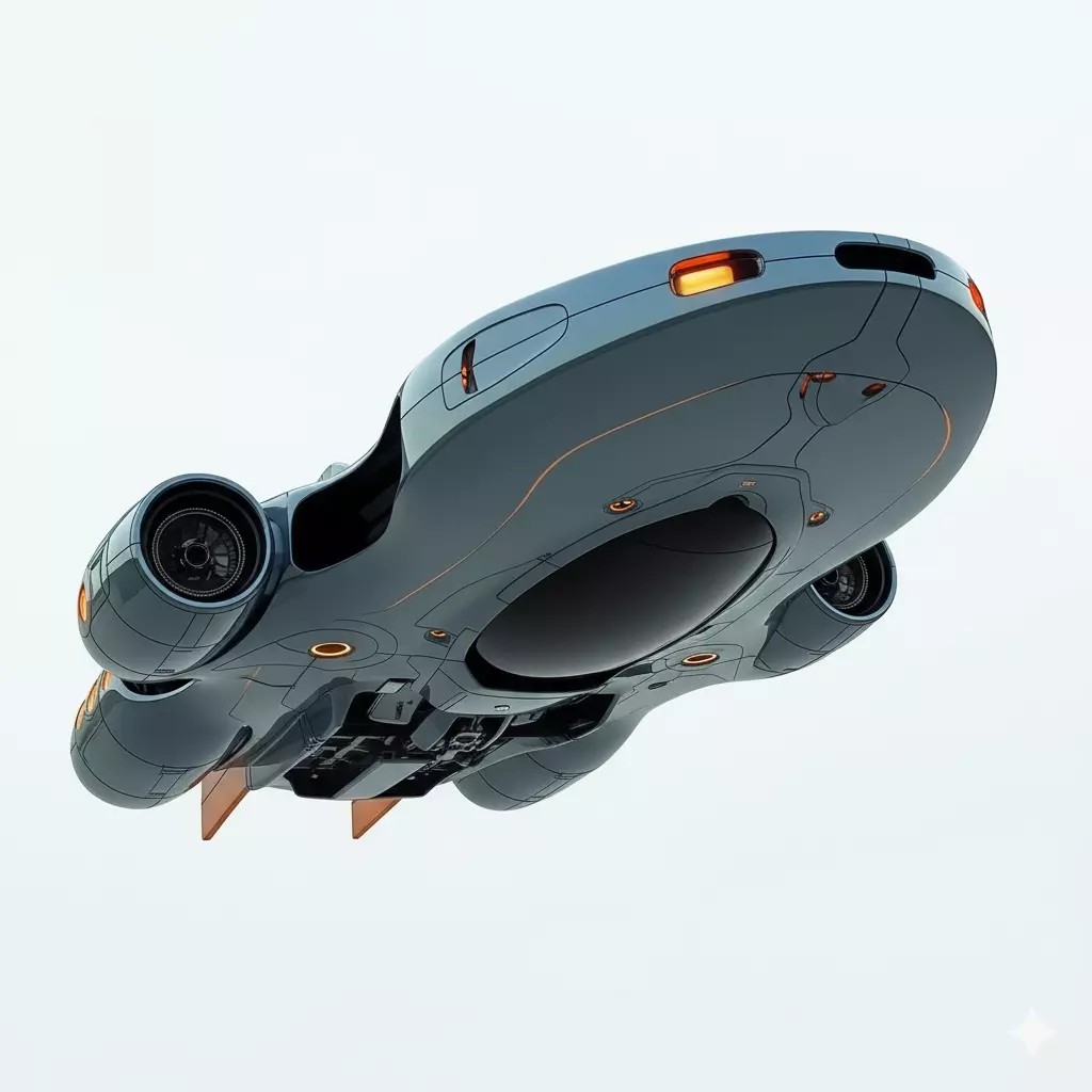 Retro Futuristic Starship 3D Model – Low Poly Sci-Fi Vehicle, FBX - View 7