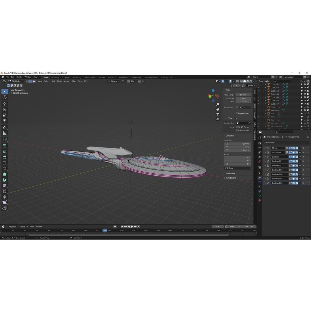 USS-Enterprise Inspired 3D Model – Low Poly Spacecraft, FBX, OBJ - View 17